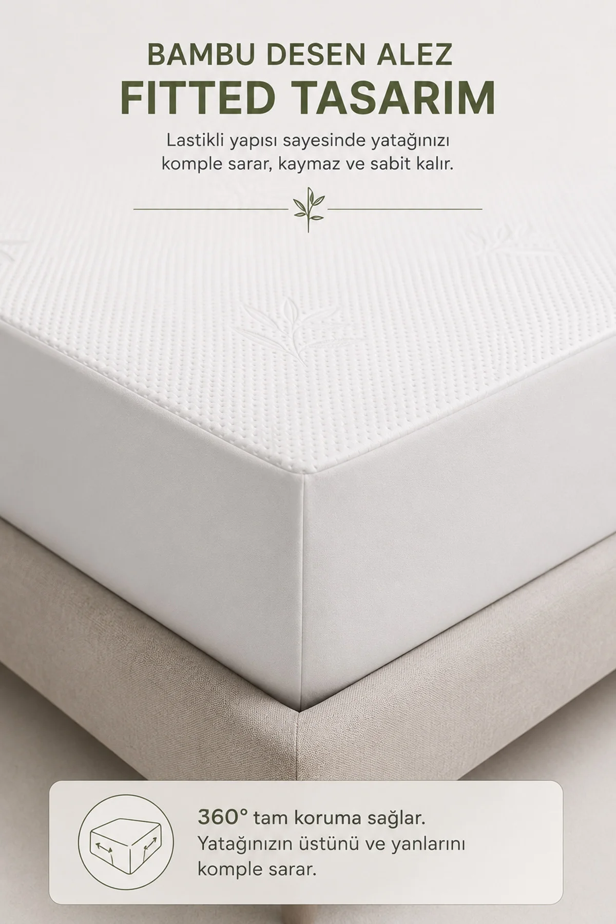 Bambu Desen Sıvı Geçirmez Alez – Ultra Sessiz Fitted Yatak Koruyucu, Nefes Alabilen Premium - SUVAY Görsel 3