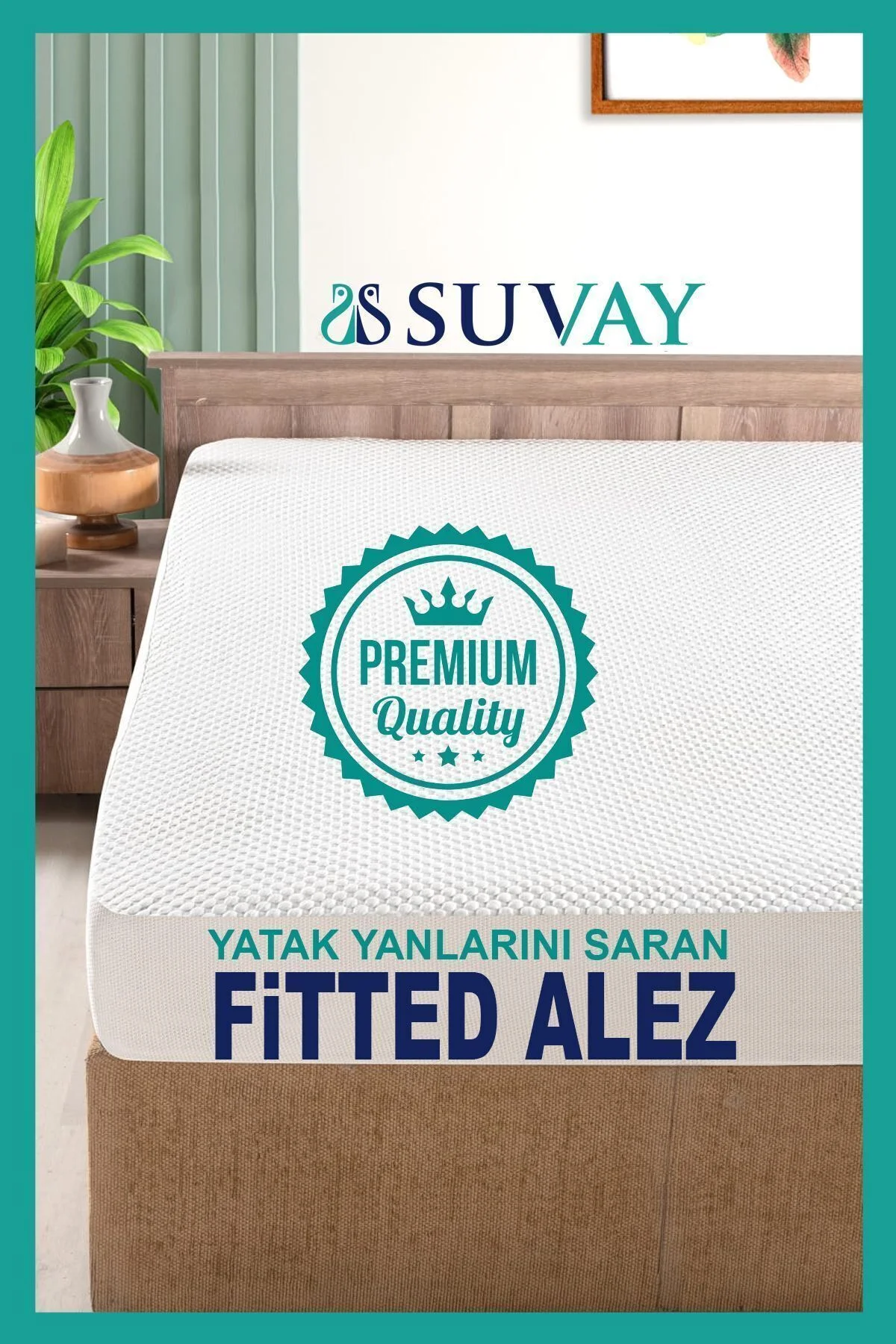 Premium Ultra Soft Sıvı Geçirmez Fitted Full Kenar Alez Tek Çift Kişilik Beyaz Renkli Yatak Koruyucu - SUVAY Görsel 2