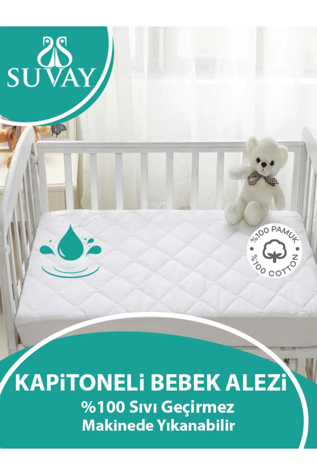 %100 Pamuk Sıvı Geçirmez Kapitone Bebek Alezi - Park Beşik, Kreş ve Anaokulu Yatak Koruyucu - SUVAY Görsel 4