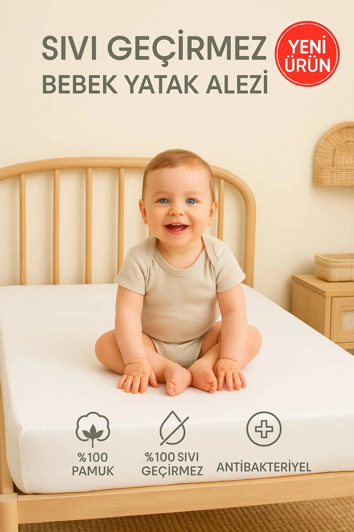 %100 Pamuklu Sıvı Geçirmez Bebek Ve Çocuk Yatak Koruyucu Alez, Park Beşik, Kreş Anaokulu Alezi