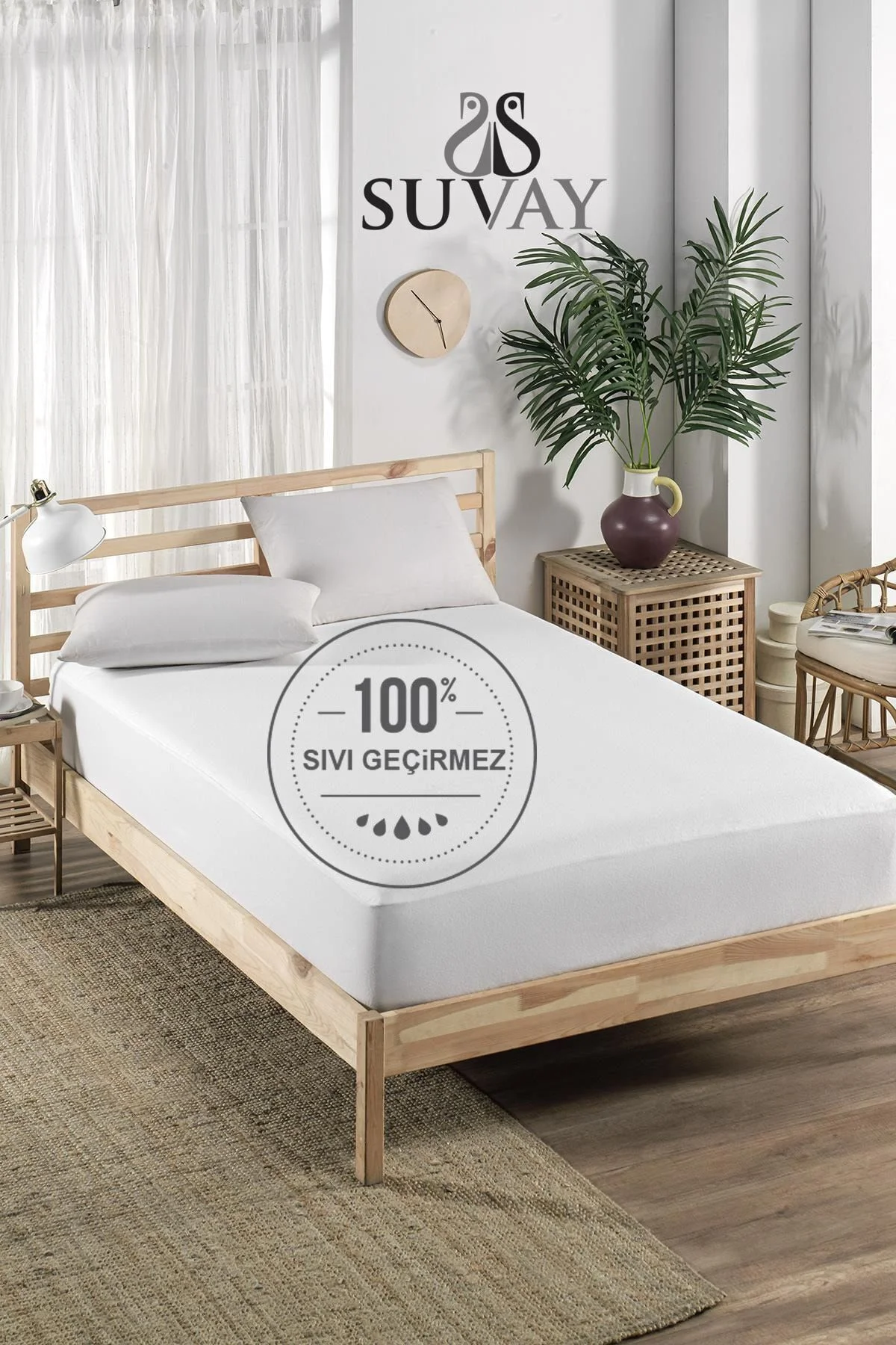 Pamuklu Fitted Full Kenar Su Sıvı Geçirmez Çarşaf Alez Tek Çift Kişilik Beyaz Renkli Yatak Koruyucu - SUVAY Görsel 8