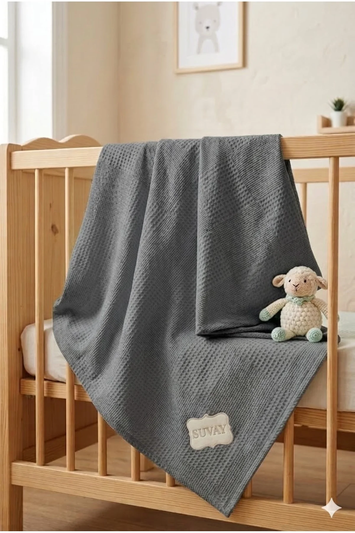 Bebek Pike %100 Pamuk Gri Waffle Pike Battaniye 90x100 cm