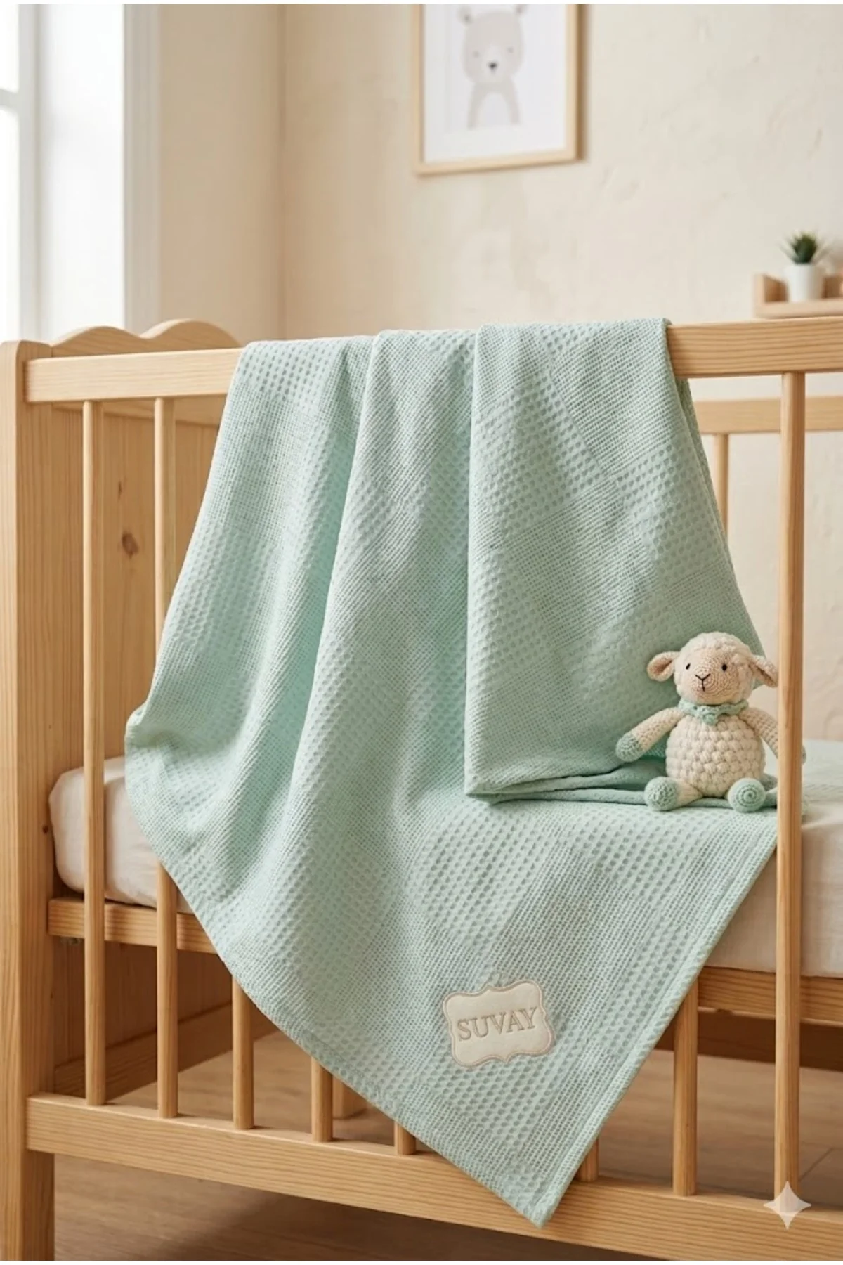 Bebek Pike %100 Pamuk Mint Yeşili Waffle Pike Battaniye 90x100 cm