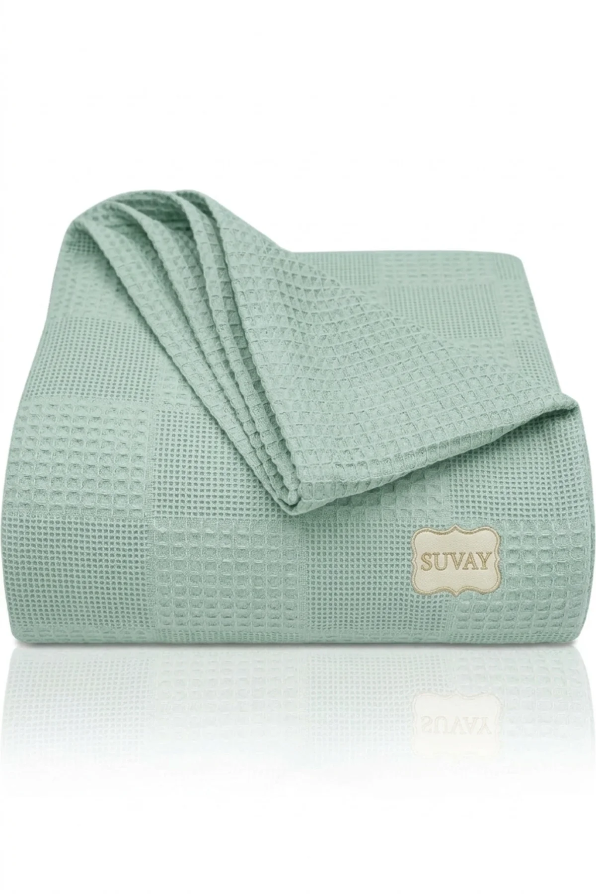 Bebek Pike %100 Pamuk Mint Yeşili Waffle Pike Battaniye 90x100 cm - SUVAY Görsel 3