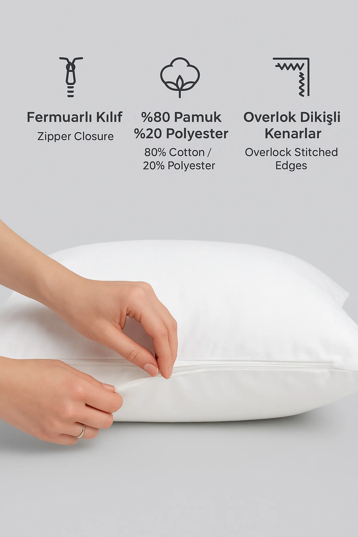 Pamuklu Fermuarlı İç Yastık KIlıfı Beyaz Renkli İç Astar 10'lu Yastık İç Kılıfı 50x 70 Şilte - SUVAY Görsel 2