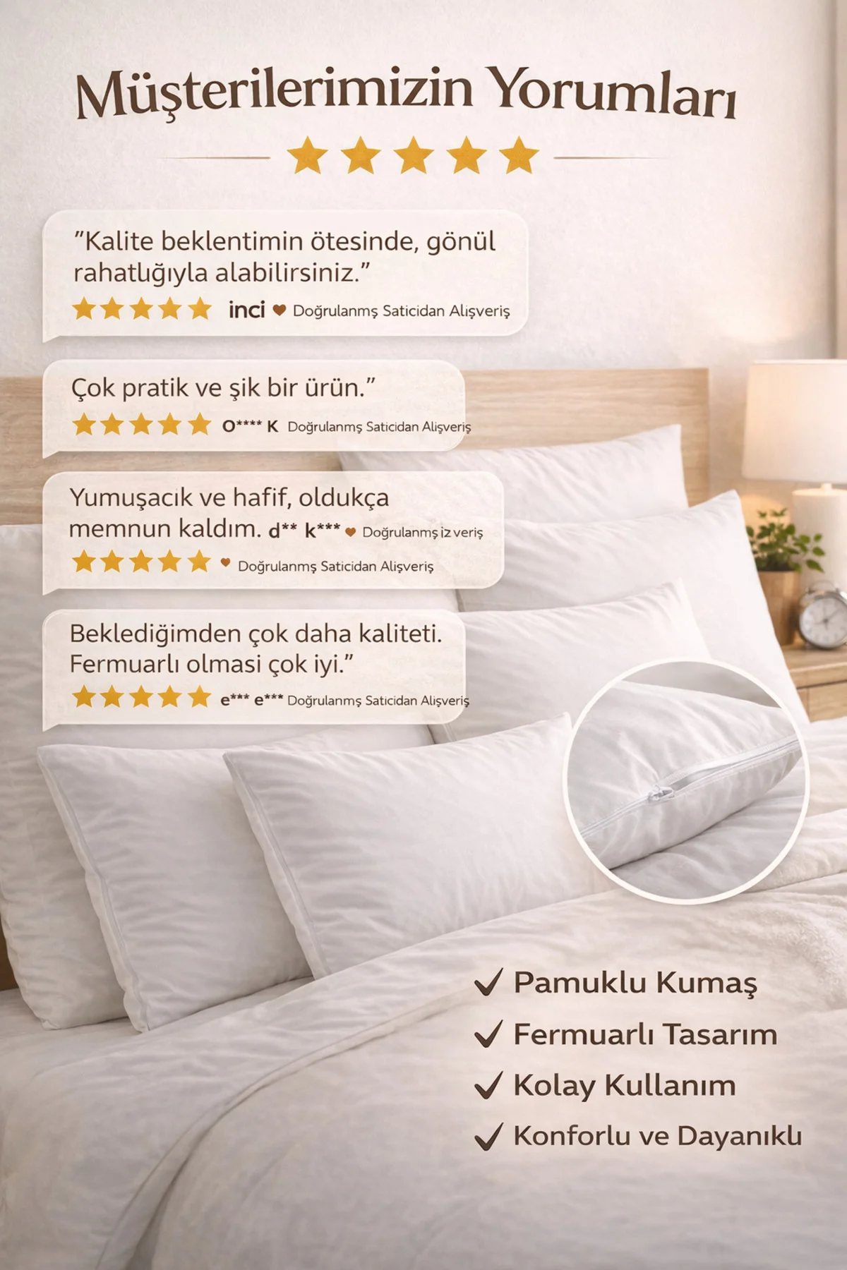 Pamuklu Fermuarlı İç Yastık KIlıfı Beyaz Renkli İç Astar 10'lu Yastık İç Kılıfı 50x 70 Şilte - SUVAY Görsel 3
