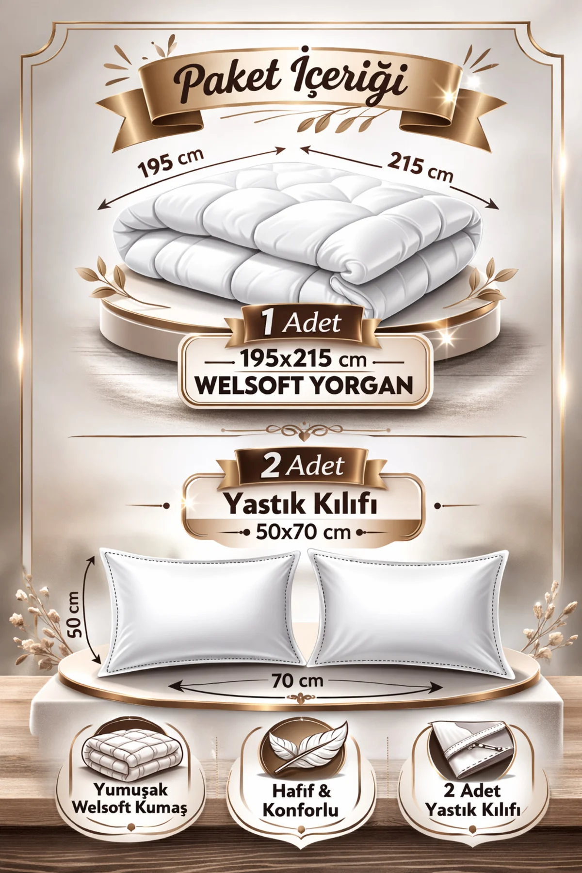 Çift Kişilik Welsoft Yorgan | 2 Yastık Kılıfı Hediyeli, Çift Taraflı - Etnik Mavi - SUVAY Görsel 3