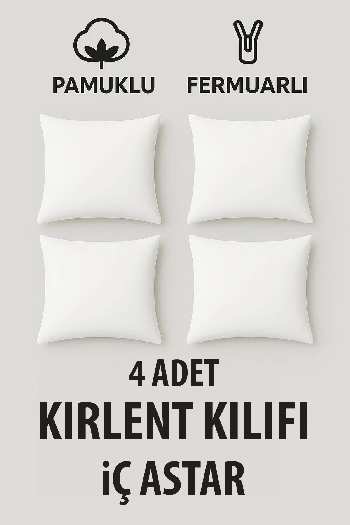 Pamuklu Fermuarlı Kırlent İç Astar Kılıfı 4 Adet - Kırlent İçi Yastık Kılıf Astar Milt