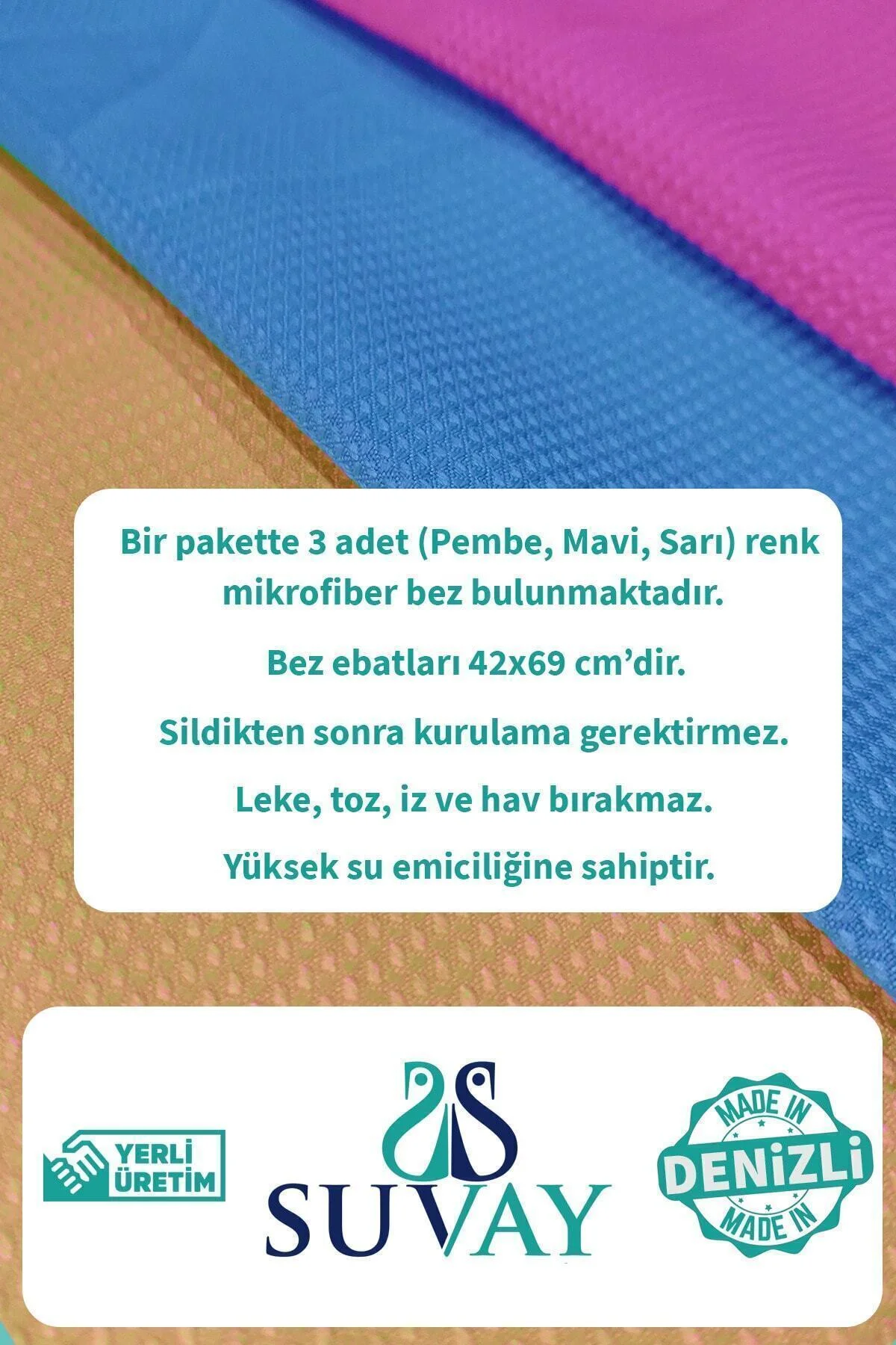 Mikrofiber Temizlik Bezi 3'lü &amp; Cam Bezi Araba Bezi Toz Bezi Magic Towel Sihirli Temizlik Bezler - SUVAY Görsel 7