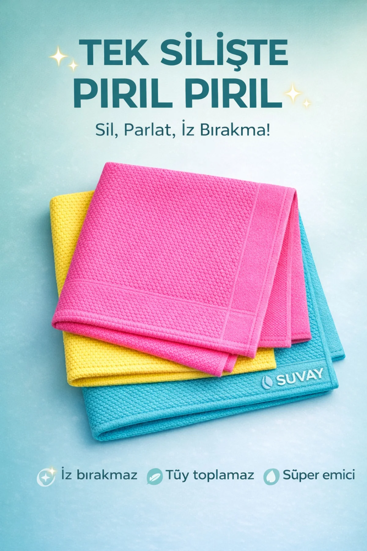 Mikrofiber Temizlik Bezi 3'lü & Cam Bezi Araba Bezi Toz Bezi Magic Towel Sihirli Temizlik Bezler
