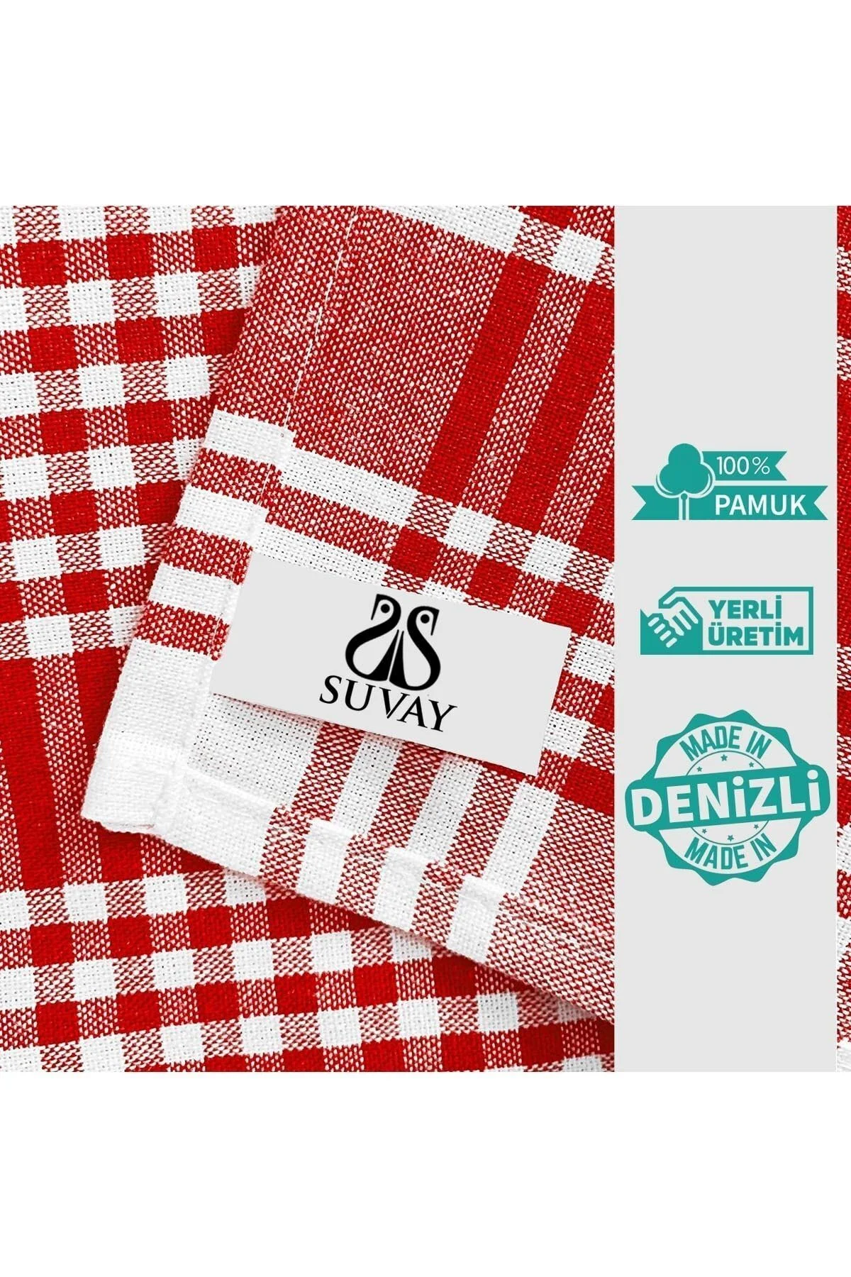 Mutfak Kurulama Bezi 6'lı Kırmızı Pöti Kareli Bulaşık Kurulama Bezi Servis Peçetesi Beslenme Örtüsü - SUVAY Görsel 4