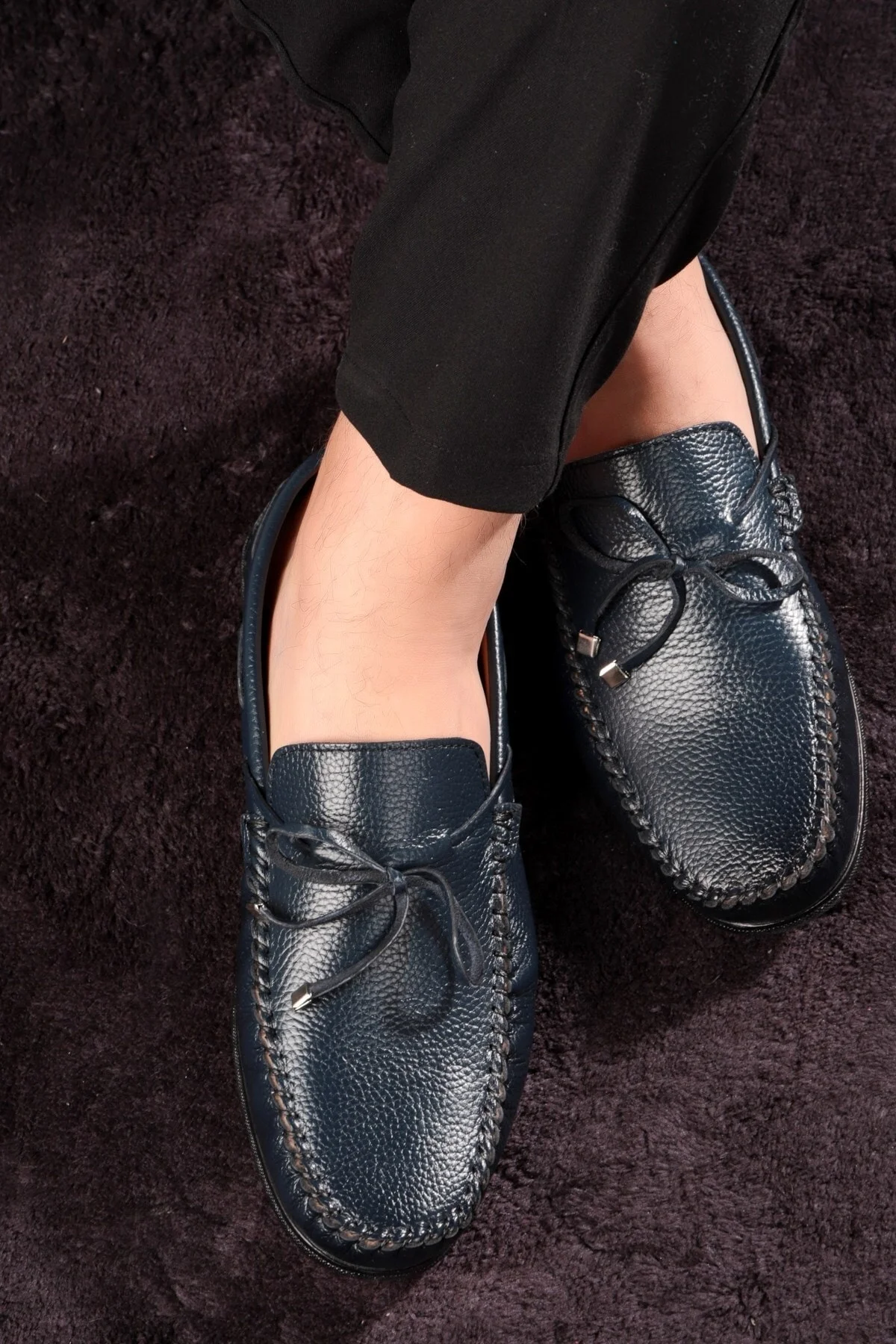 Borde Hakiki Deri Erkek Günlük Ayakkabı, Loafer Ayakkabı, Hafif Ayakkabı
