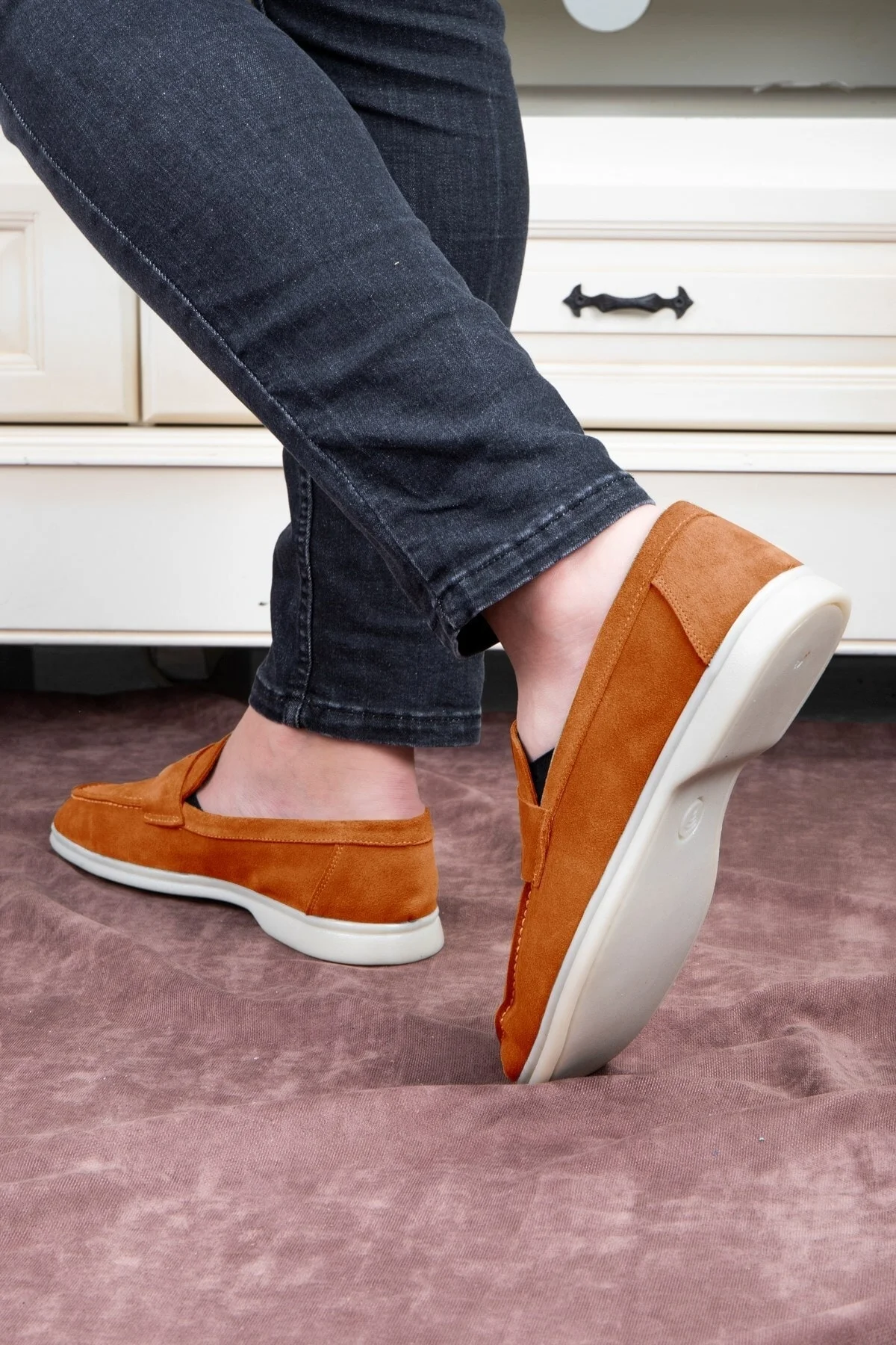 Ante Süet Hakiki Deri Erkek Günlük Ayakkabı Loafer Ayakkabı Taba - Ducavelli Görsel 7