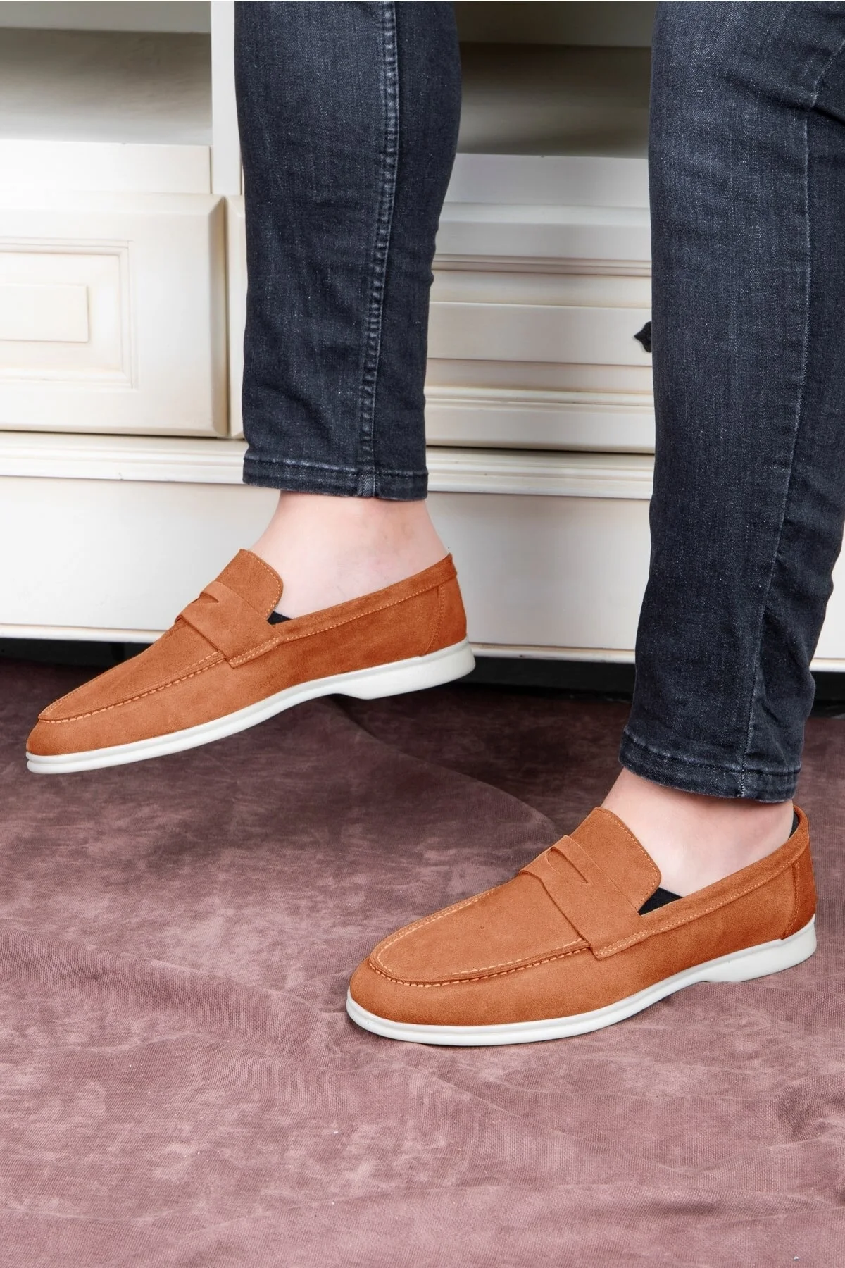 Ante Süet Hakiki Deri Erkek Günlük Ayakkabı Loafer Ayakkabı Taba - Ducavelli Görsel 5