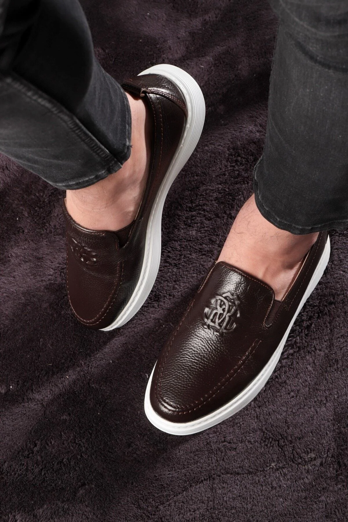 Stamped Hakiki Deri Erkek Günlük Ayakkabı, Loafer Ayakkabı, Hafif Ayakkabı, Yazlık Ayakkabı