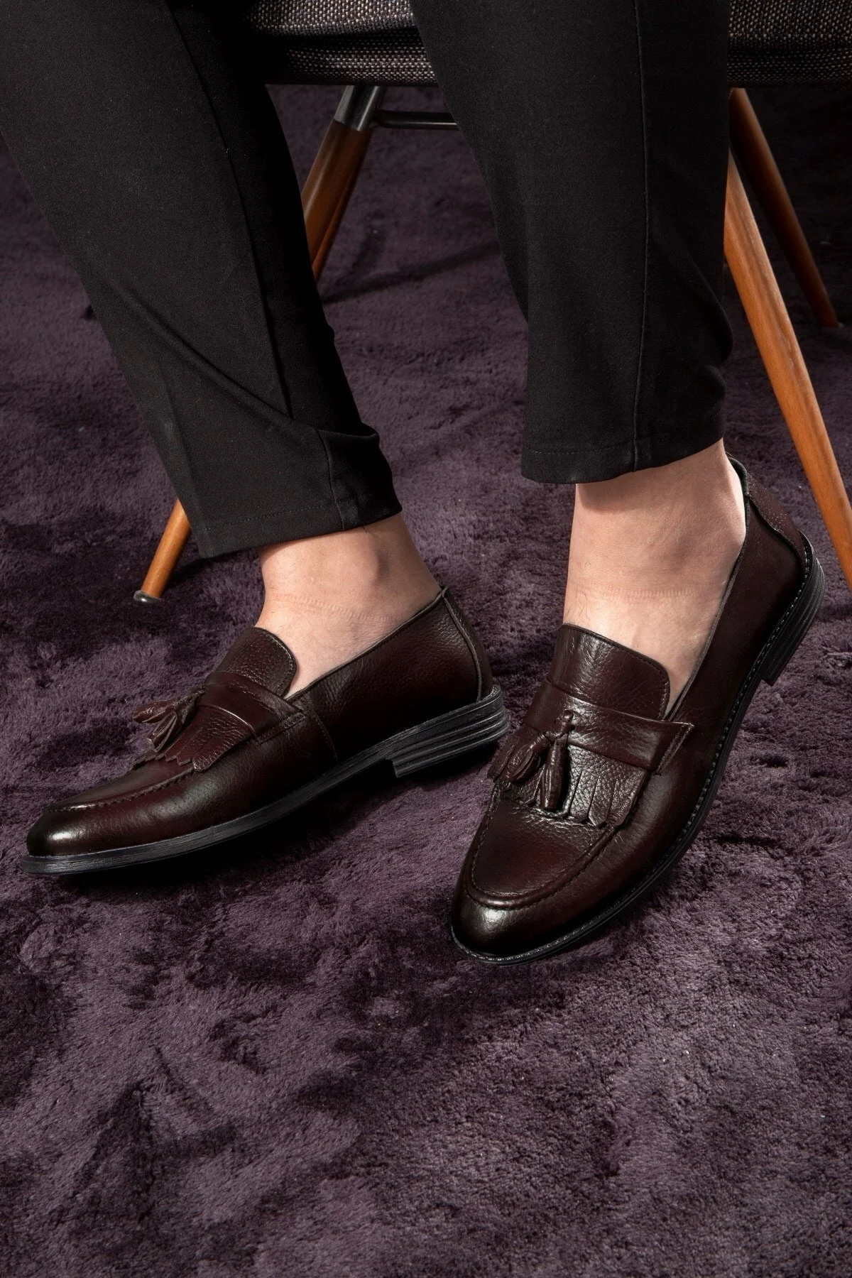 Tassel Hakiki Deri Erkek Klasik Ayakkabı, Loafer Klasik Ayakkabı, Makosen Ayakkabı - Ducavelli Görsel 7