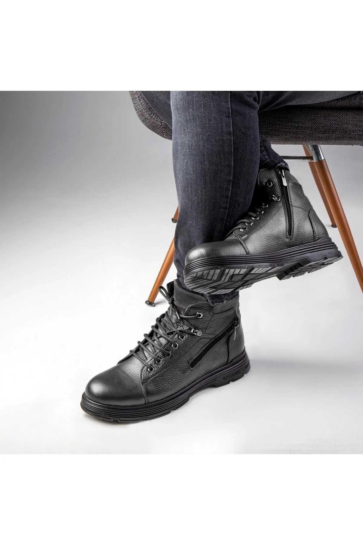 Ankle Hakiki Deri Bağcıklı Kauçuk Taban Erkek Bot, Fermuarlı Bot - Ducavelli Görsel 5