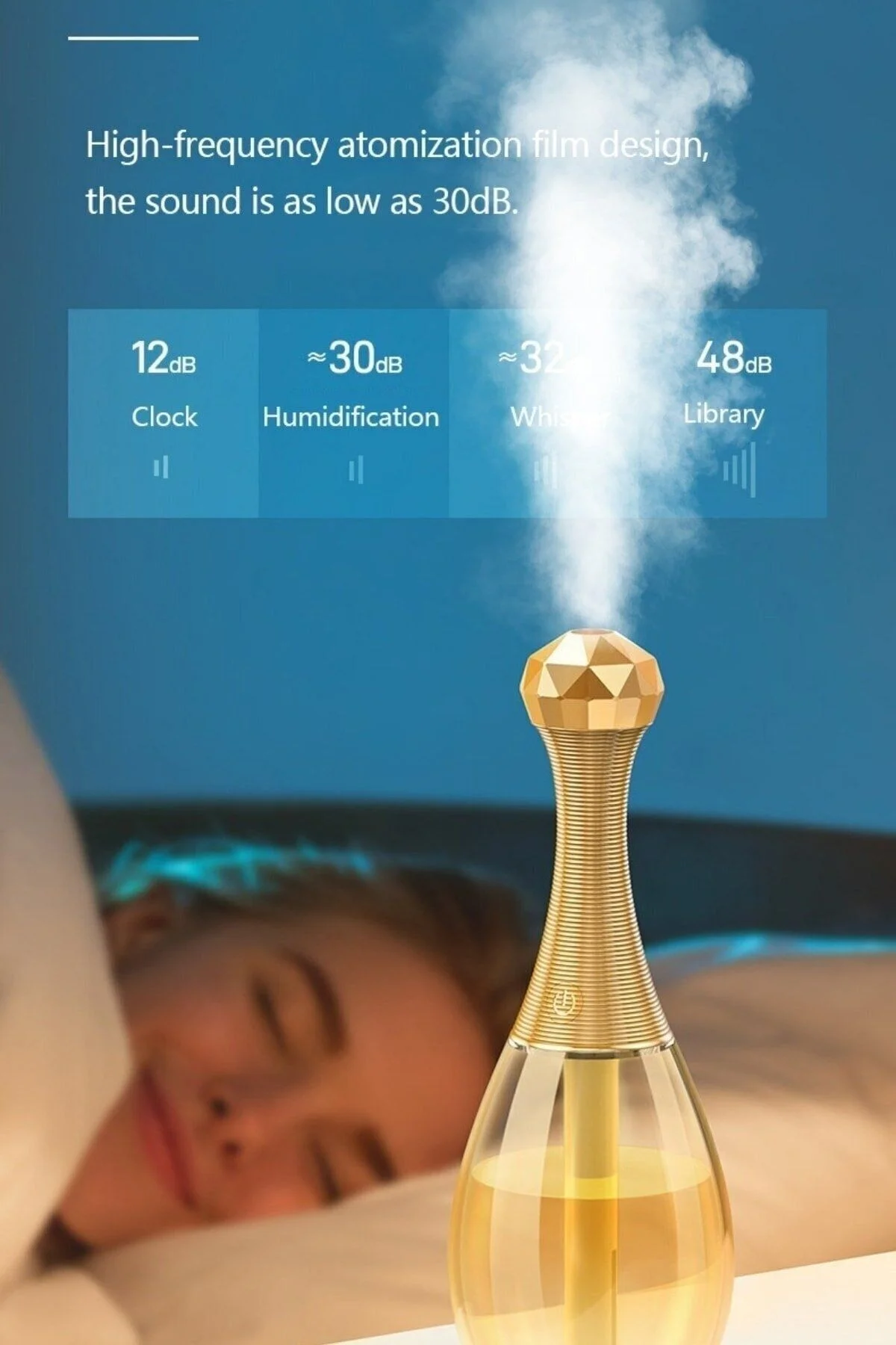 Hava Nemlendirici Aromatik Oda Kokusu Difüzörü Buhar Ultrasonik 7 Renk Led Işıklı 300 ml - H2O Humidifier Görsel 5