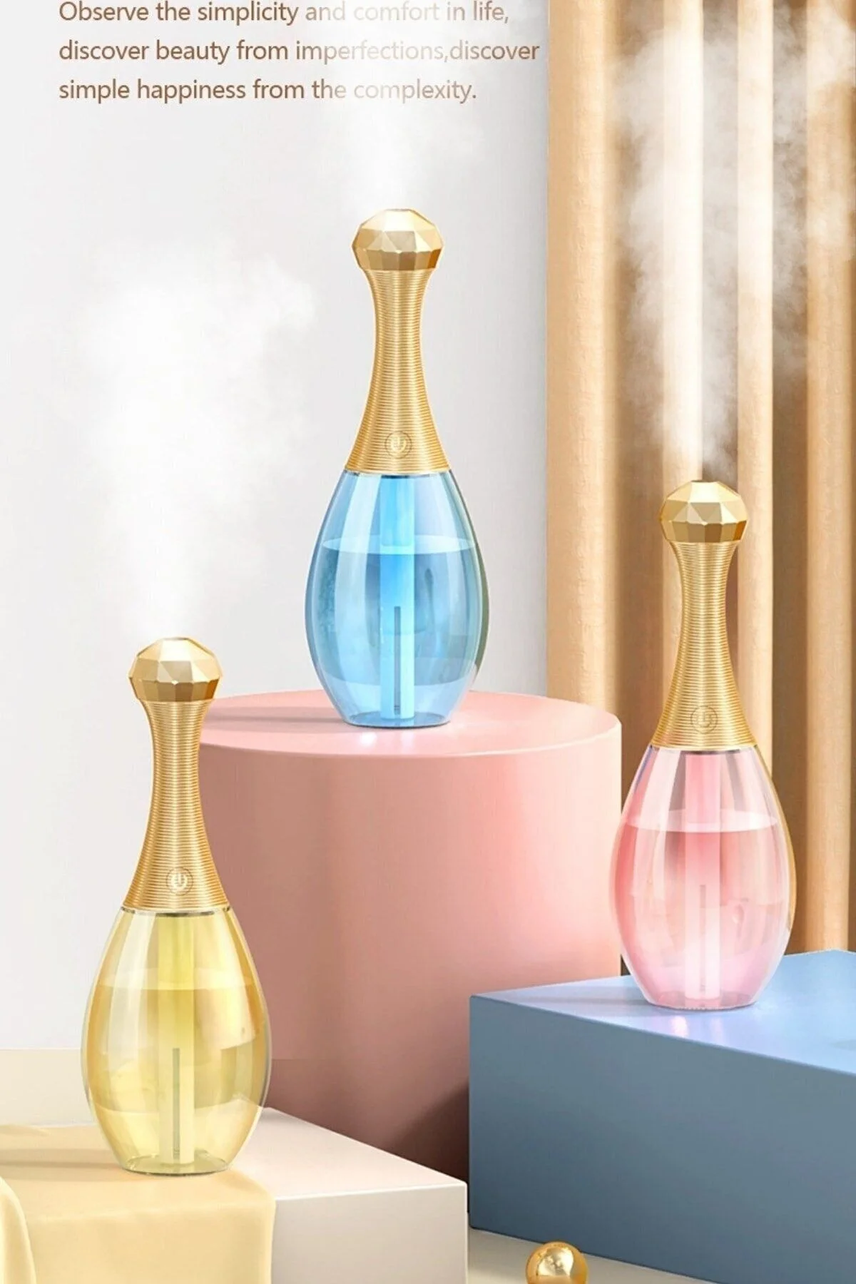 Hava Nemlendirici Aromatik Oda Kokusu Difüzörü Buhar Ultrasonik 7 Renk Led Işıklı 300 ml - H2O Humidifier Görsel 6