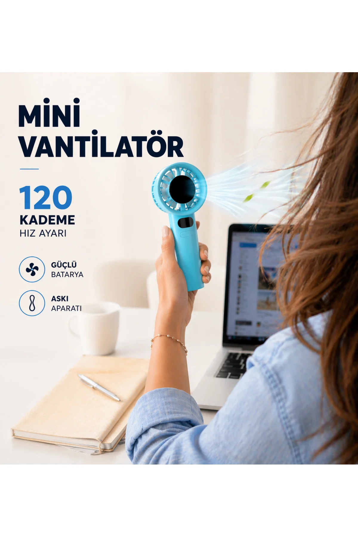 Türbin El Fanı Vantilatör Taşınabilir Turbo El Fanı Dijital Göstergeli Stand Özellikli Kancalı Type - pazariz Görsel 3