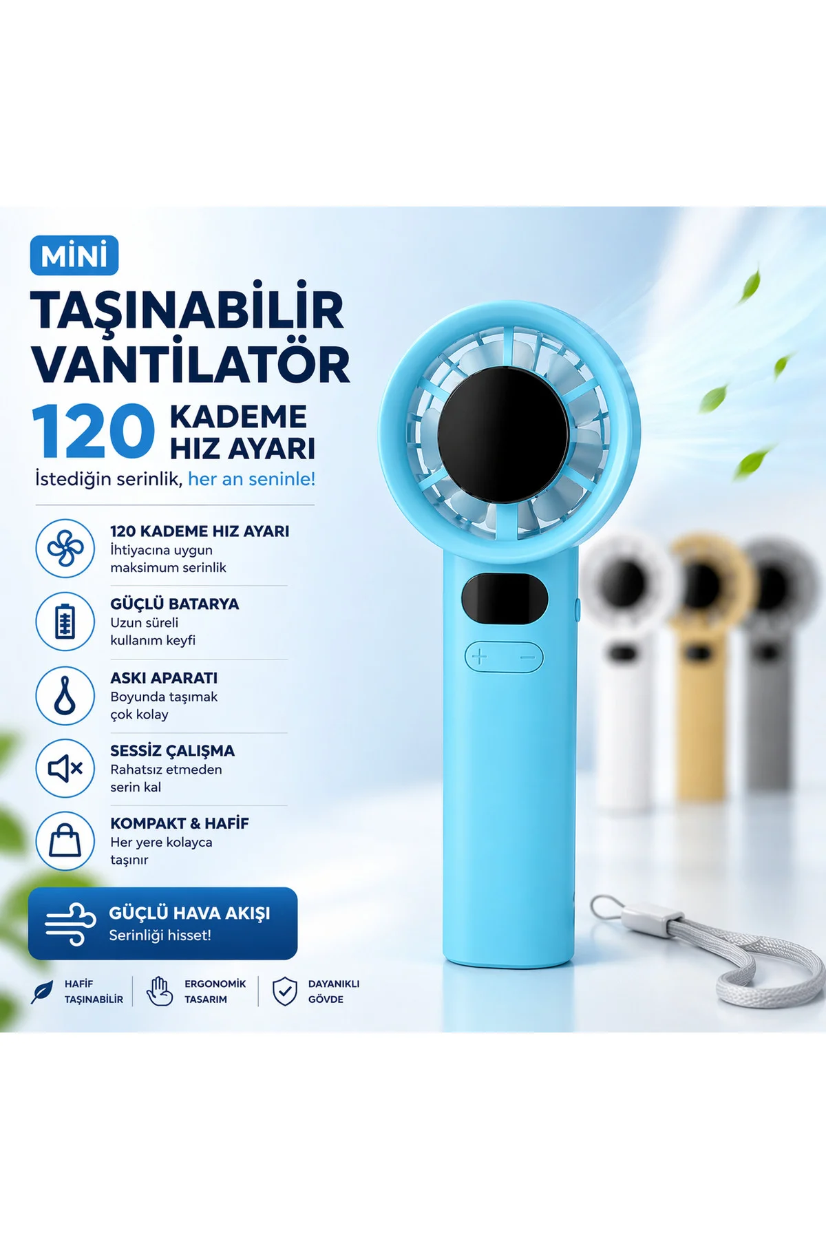 Türbin El Fanı Vantilatör Taşınabilir Turbo El Fanı Dijital Göstergeli Stand Özellikli Kancalı Type - pazariz Görsel 2