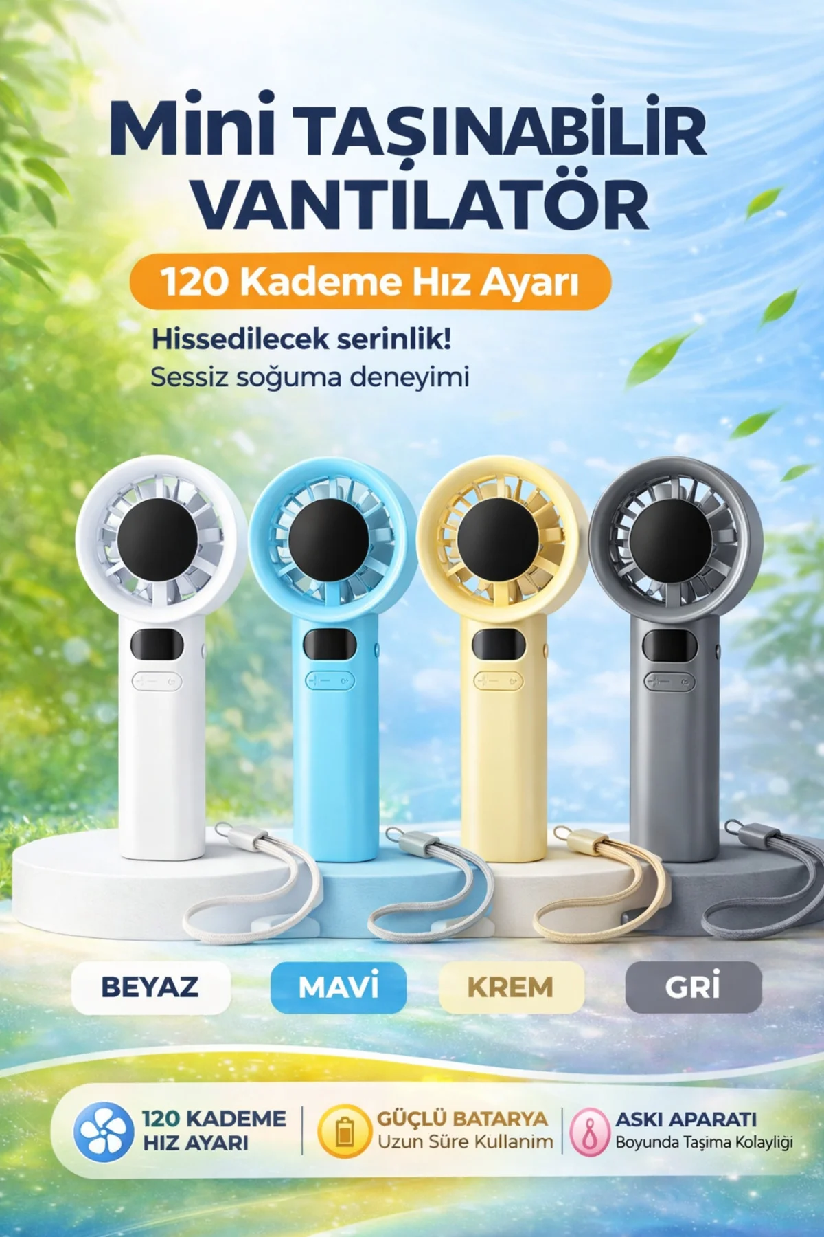 Türbin El Fanı Vantilatör Taşınabilir Turbo El Fanı Dijital Göstergeli Stand Özellikli Kancalı Type - pazariz Görsel 5