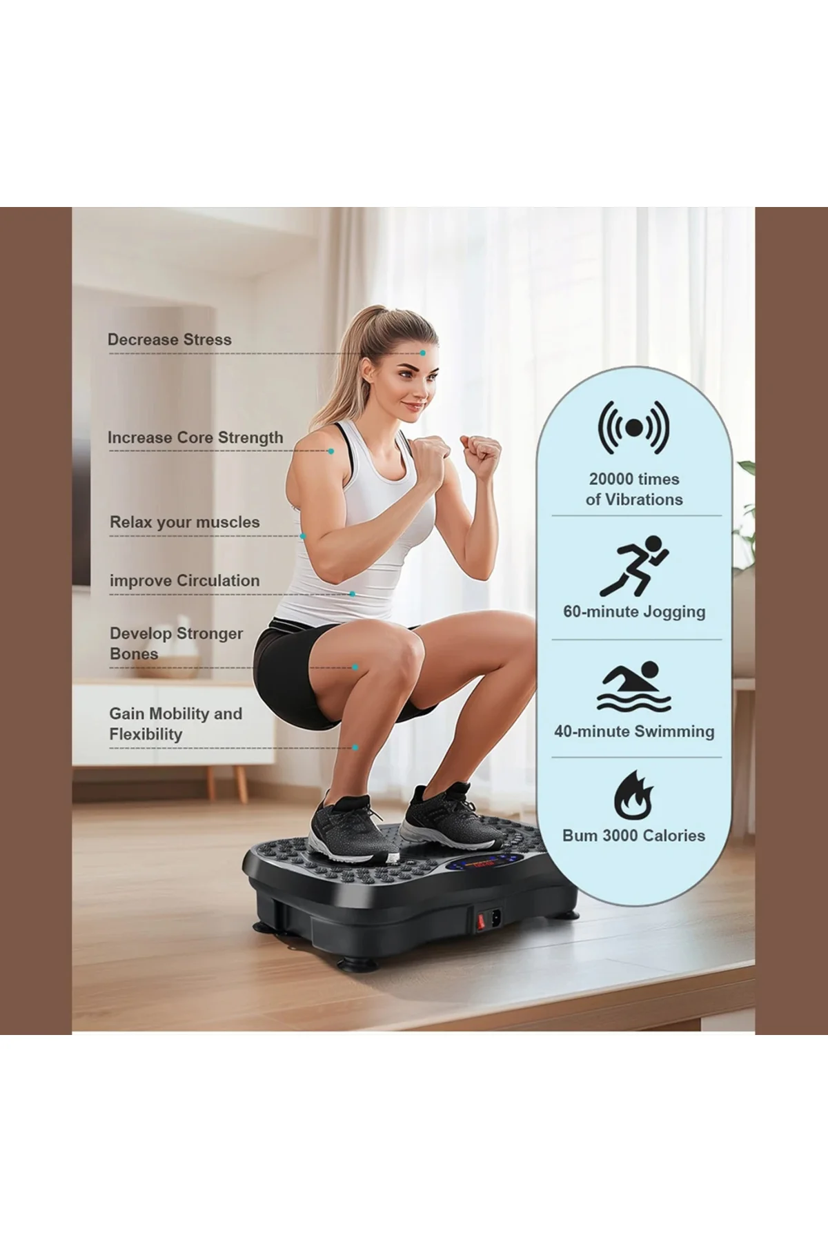 Titreşim Egzersiz Makinesi Antrenman Standı Vibrating Plate - 2x Direnç 4D Bluetooth Uyumlu - pazariz Görsel 5