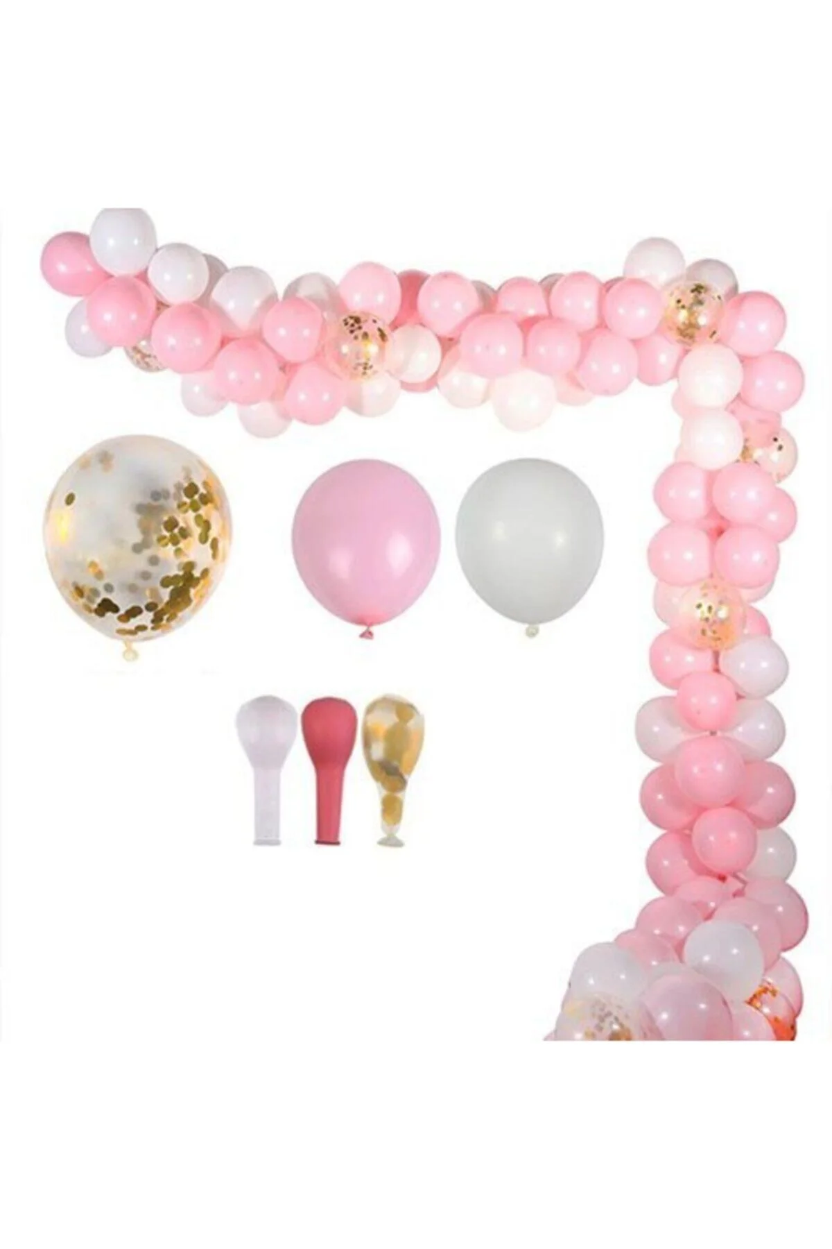 Pembe Beyaz Zincir Balon Seti 10 Metre