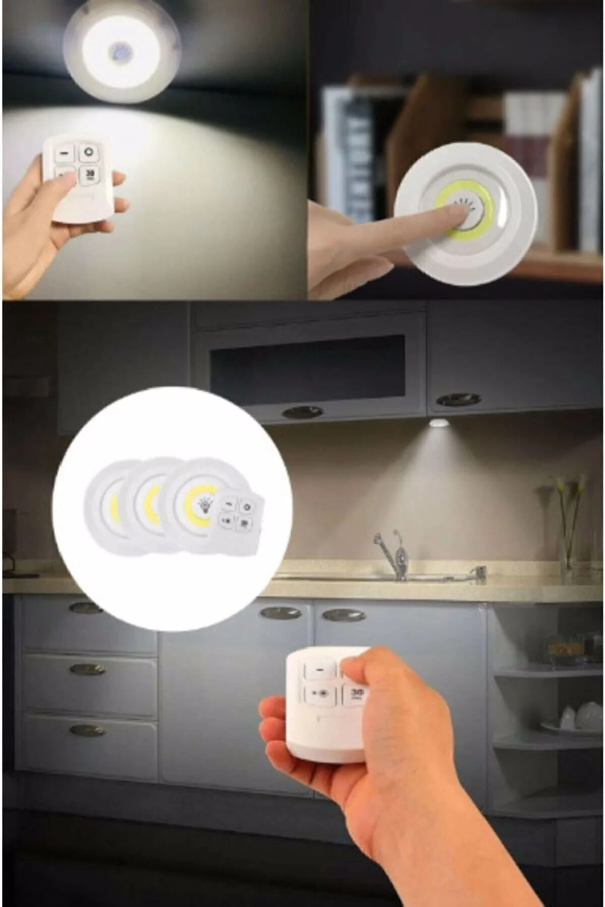 Uzaktan Kumandalı Yapışkanlı 3’lü Led Spot Lamba