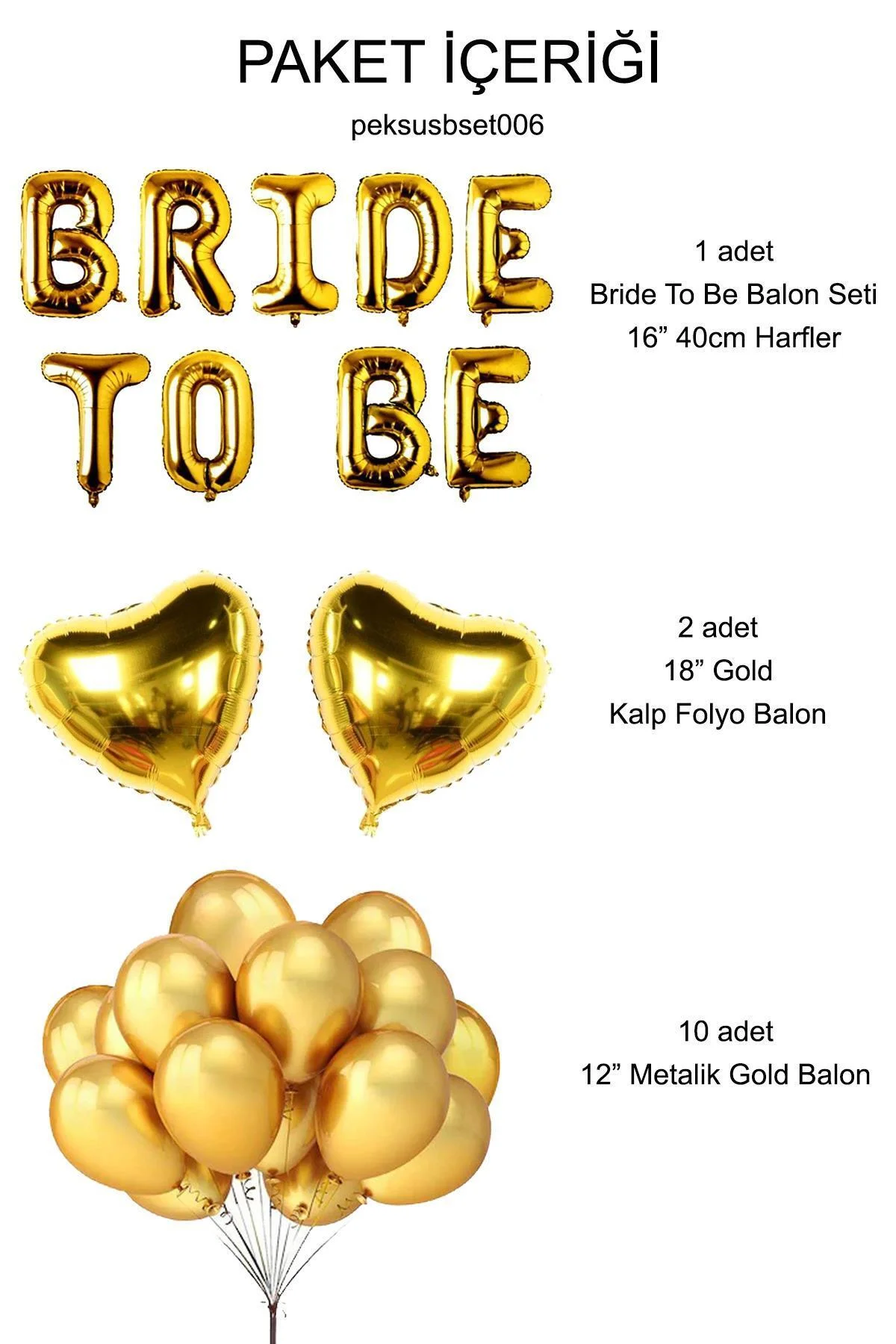Bride To Be Folyo Balon Seti - Bekarlığa Veda Bride Partisi Balon Süsleme Gold Büyük - PEKSHOP Görsel 2