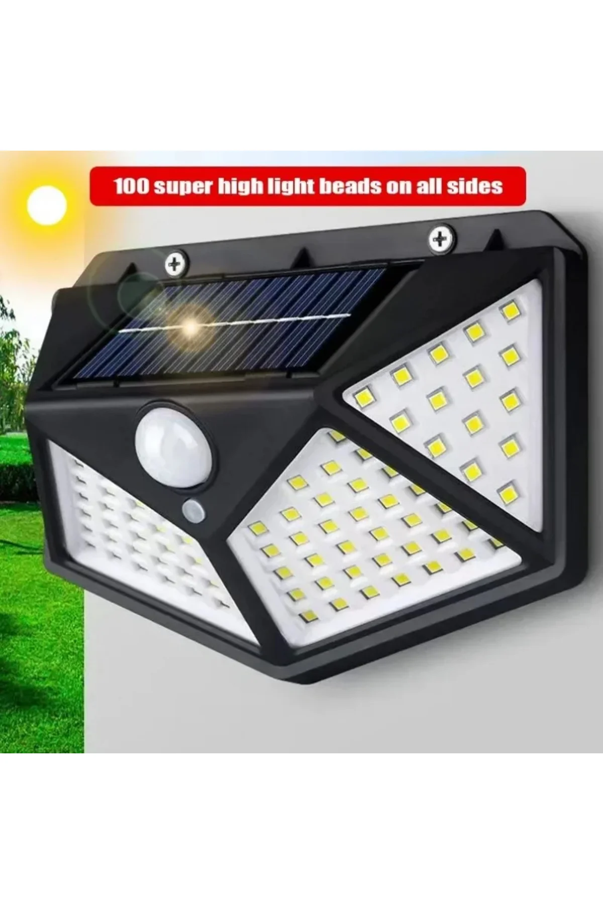 Güneş Enerjili Solar Lamba Bahçe Lambası Solar Lamba 3 Mod Fotoselli Projektör 100 LED Lamba - pazariz Görsel 4