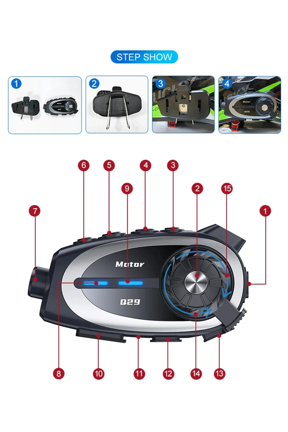 Motosiklet Kask Interkom 1080P Geniş Açı Lensli Kameralı Bluetooth Kulaklık Su Geçirmez - pazariz Görsel 6