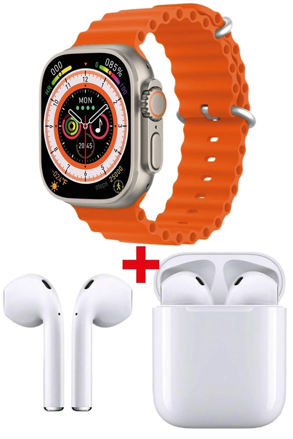 ® 8 Watch 8 Ultra Akıllı Saat Turuncu Watch 2.02 Inc Beyaz I12 Bluetooth Kulaklık Hediye