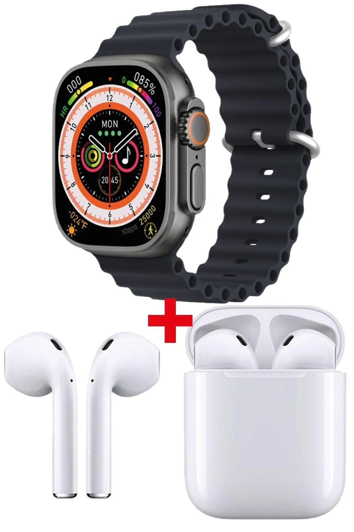 ® 8 Watch 8 Ultra Akıllı Saat Siyah Watch 2.02 Inc Beyaz I12 Bluetooth Kulaklık Hediye