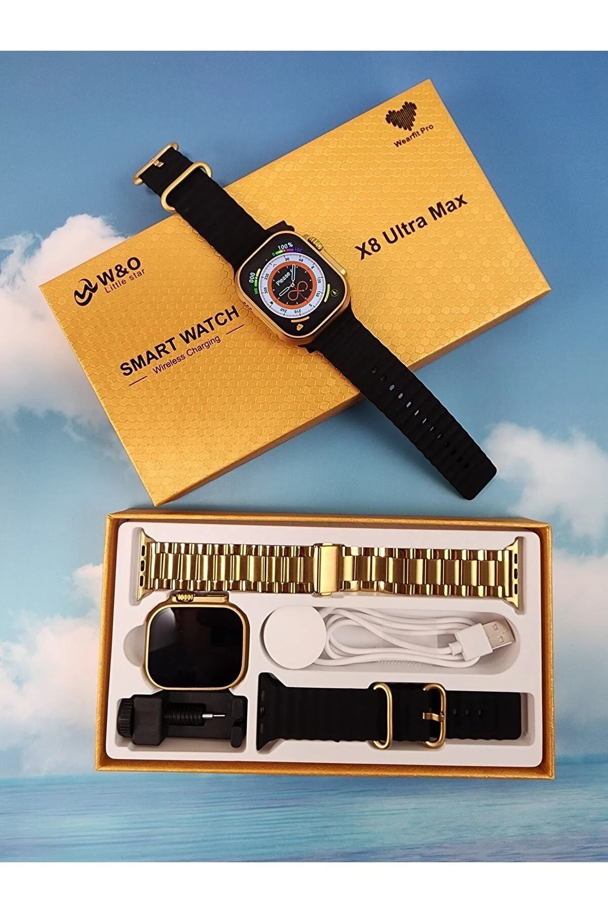 X8 Ultra Akıllı Saat Pusula Vücut Sıcaklık NFC Gold Kordon Hediye 2023 Versiyon Watch 8 - pazariz Görsel 5