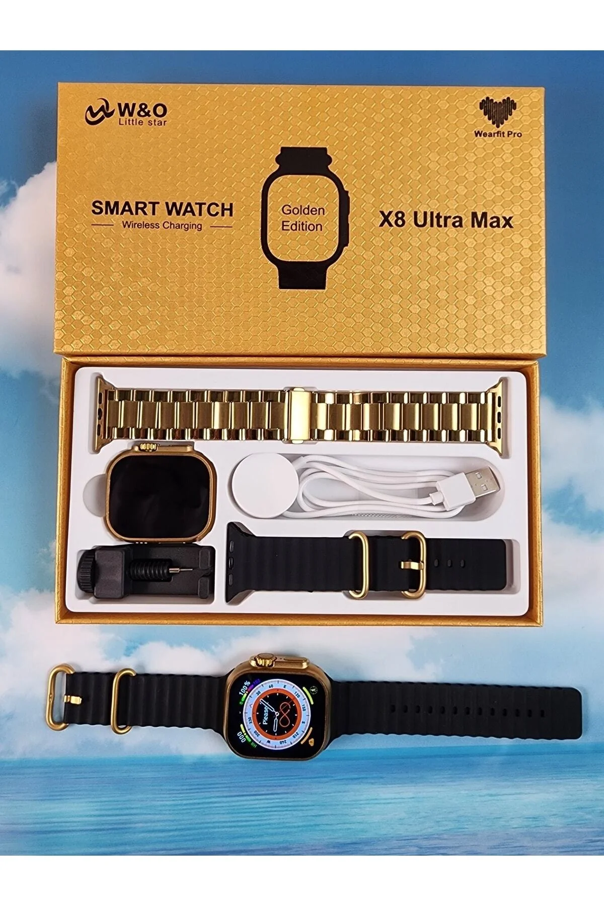 X8 Ultra Akıllı Saat Pusula Vücut Sıcaklık NFC Gold Kordon Hediye 2023 Versiyon Watch 8 - pazariz Görsel 4