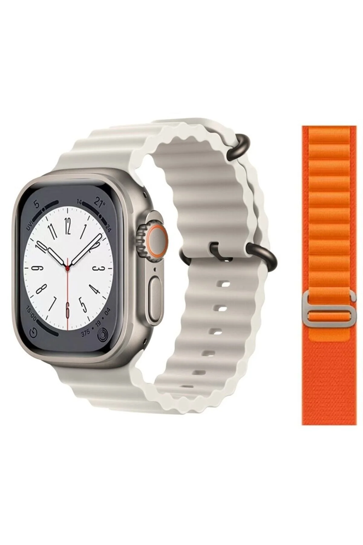 Gs8 Watch 8 Ultra Akıllı Saat Beyaz Türkçe Watch 2.02 Inc Turuncu Slikon1 Kordon Hediye