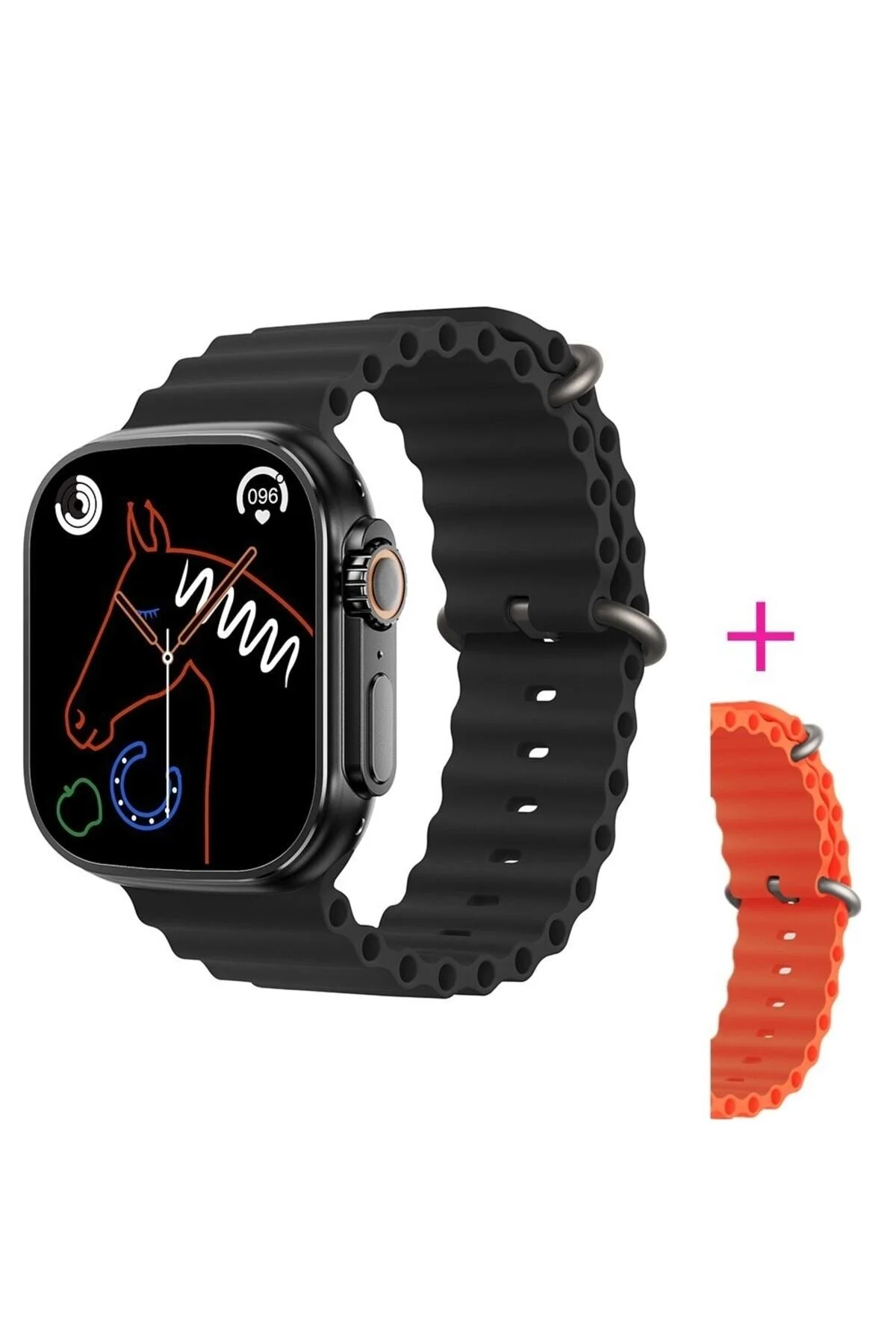 Gs8 Watch 8 Ultra Akıllı Saat Siyah Türkçe Watch 2.02 Inc Turuncu Silikon Kordon Hediye