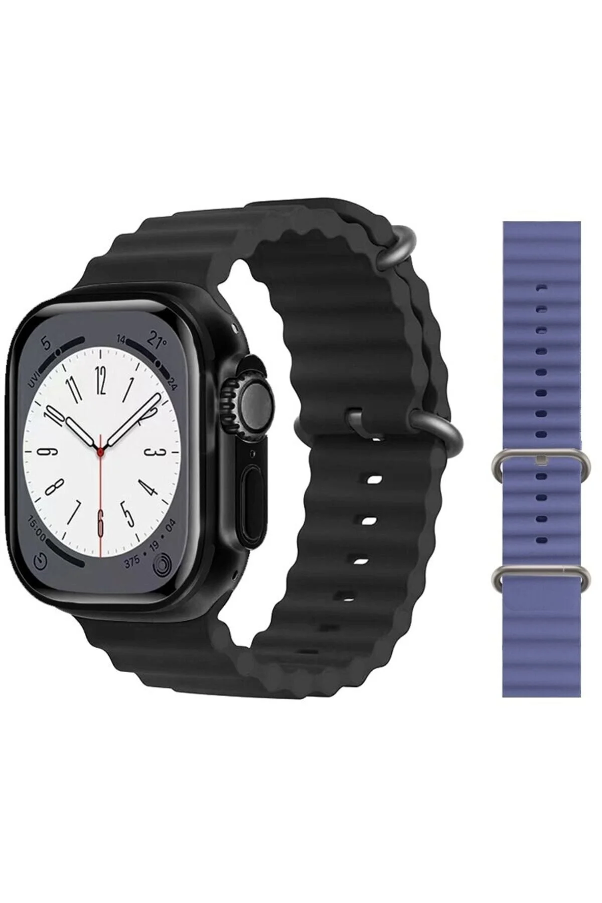 Gs8 Watch 8 Ultra Akıllı Saat Siyah Türkçe Watch 2.02 Inc Lacivert Silikon Kordon Hediye