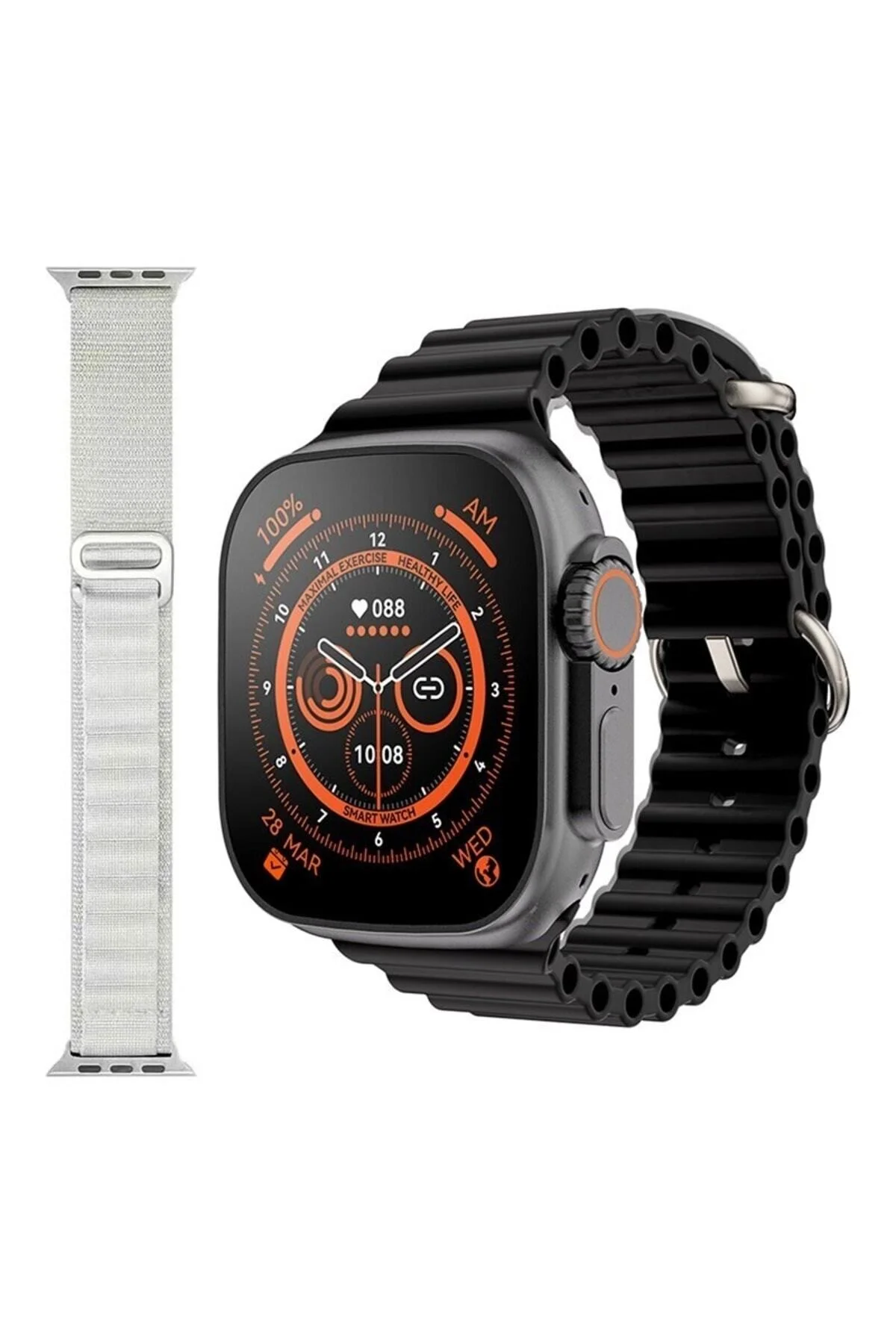 Gs8 Watch 8 Ultra Akıllı Saat Siyah Türkçe Watch 2.02 Inc Beyaz Dokuma Kordon Hediye