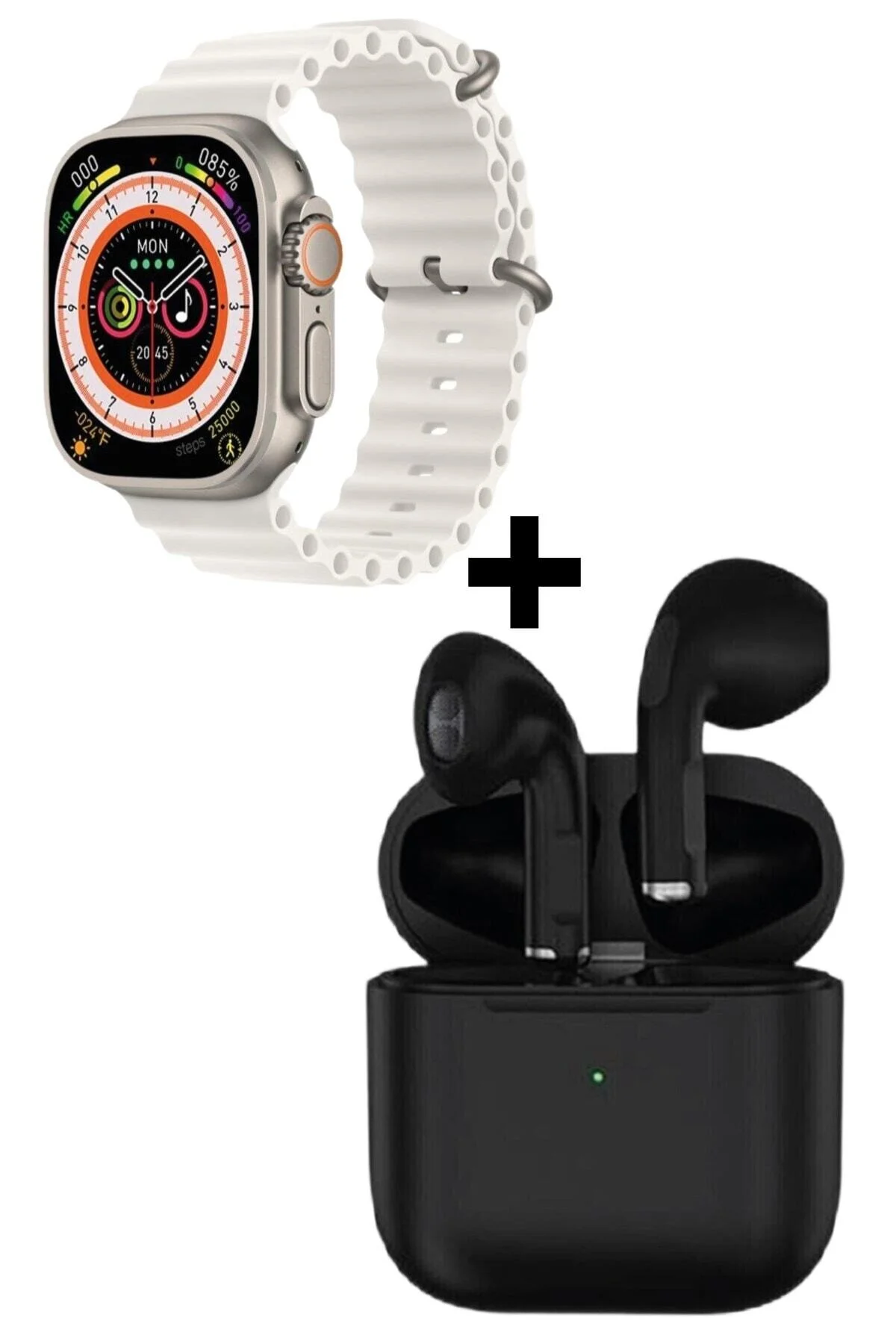 Gs8 Watch 8 Ultra Akıllı Saat Beyaz Watch + Siyah Pro4 Benzeri Bluetooth Kulaklık Hediye