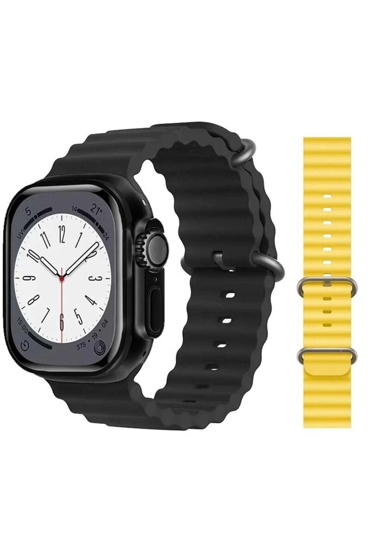 Gs8 Watch 8 Ultra Akıllı Saat Siyah Türkçe Watch 2.02 Inc Sarı Silikon Kordon Hediye