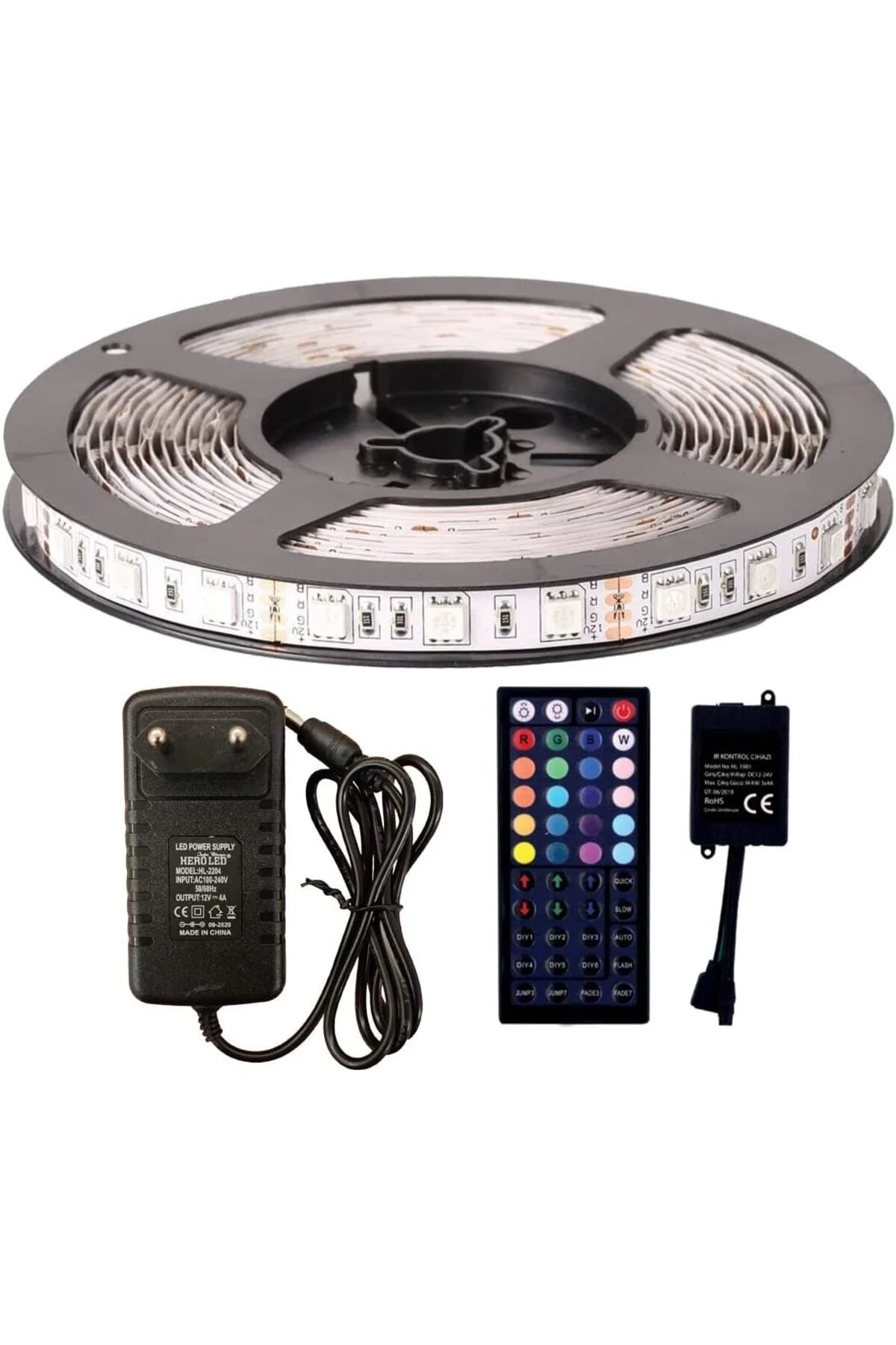 Rgb Şerit Led Tak Çalıştır 44 Tuşlu Kumandalı 5050 3 Çipli Iç Mekan Silikonsuz (5 Metre)