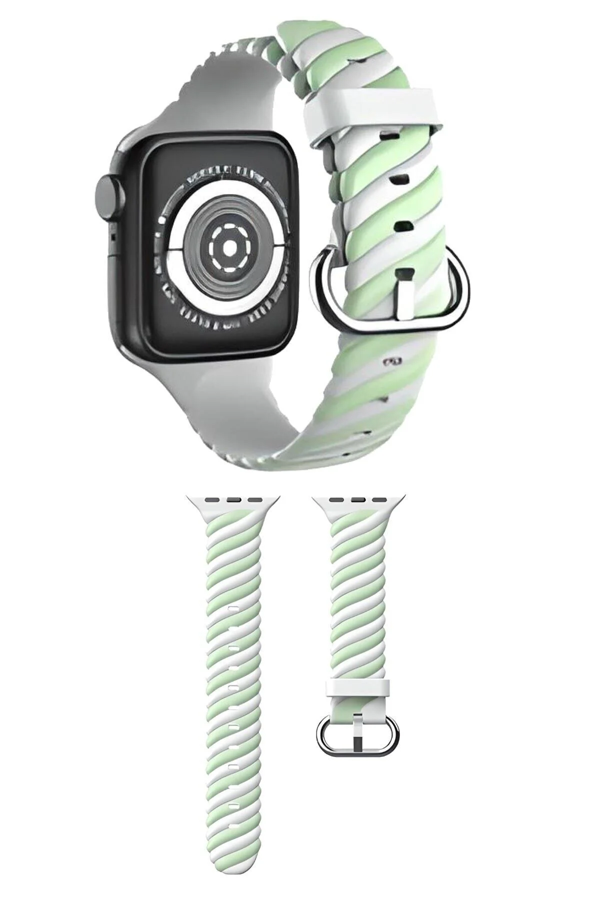 Apple Watch Uyumlu1 2 3 4 5 6 38-40-41 Mm Çelik Toka Silikon Trend Kordon Kayış - pazariz Görsel 2