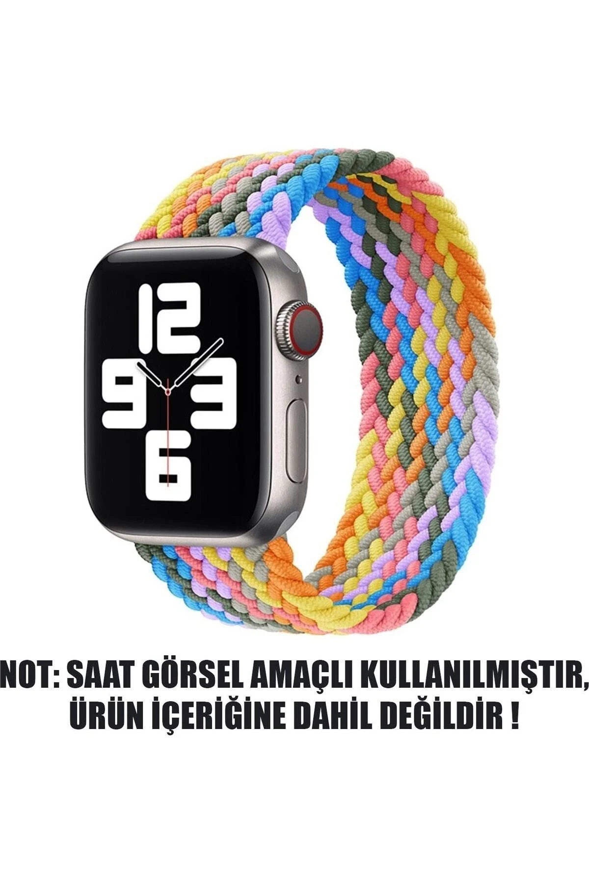 Apple Watch Uyumluseries 8 45mm Kordon, (size, 147mm) Braided Band Gökkuşağı - pazariz Görsel 2