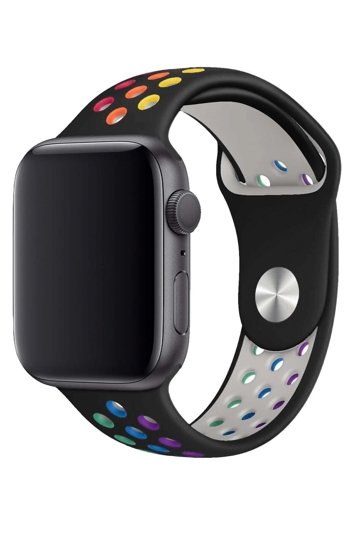Apple Watch Uyumlugökkuşağı Delikli Spor Kordon Kayış Erkek 45m