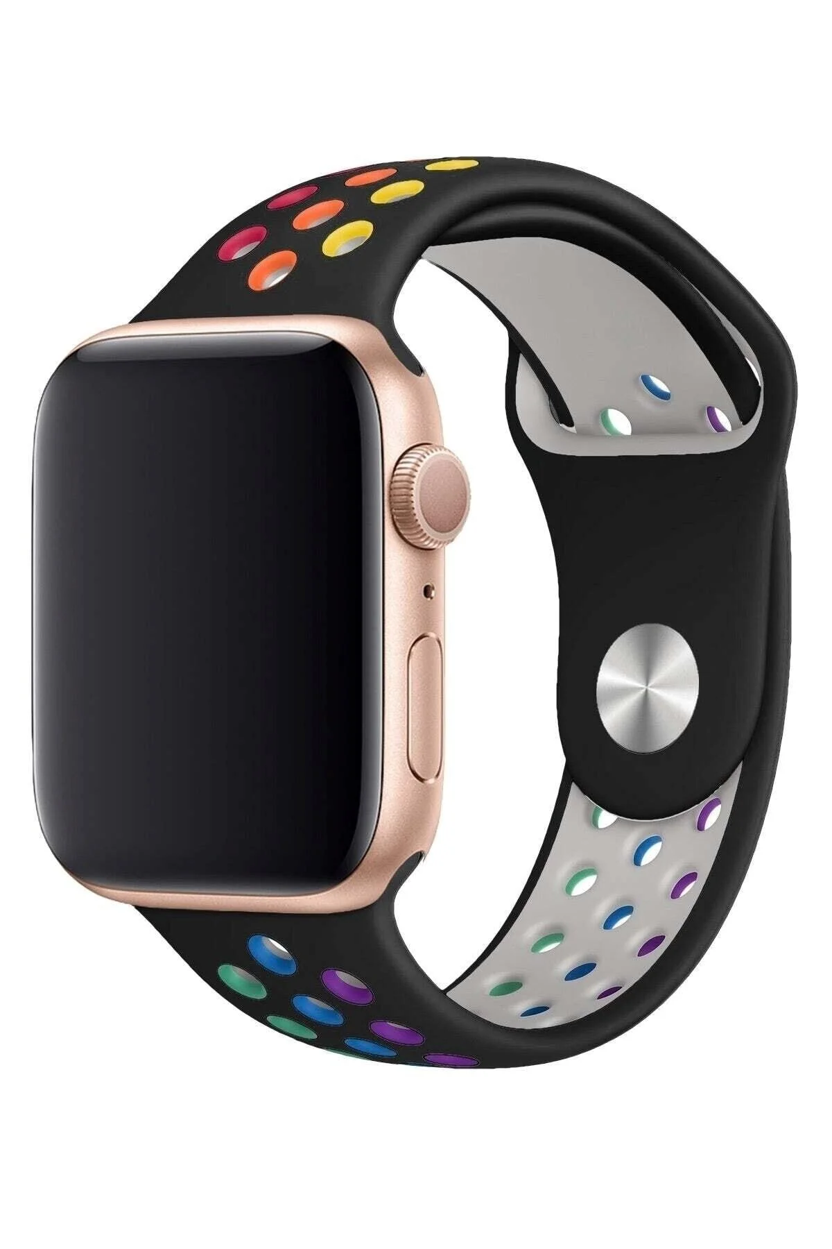 Apple Watch Uyumlugökkuşağı Delikli Spor Kordon Kayış Erkek 45m - pazariz Görsel 4