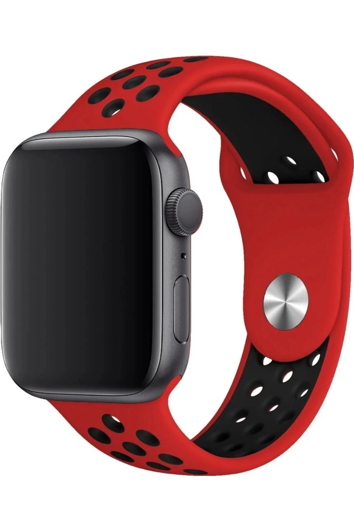 Apple Watch Uyumlu8 45mm Ile Kayış Spor Delikli Silikon Sd01 Kordon Kırmızı-siyah