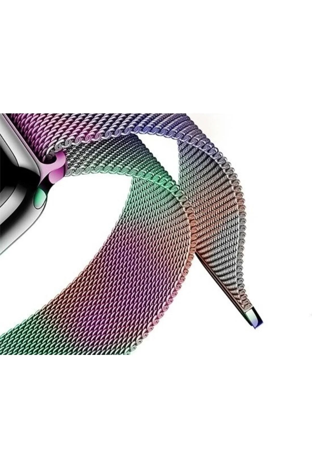 Apple Watch Uyumlu8 7 6 5 4 Se 42 44 45mm Çelik Örme Kordon Gökkuşağı - pazariz Görsel 4