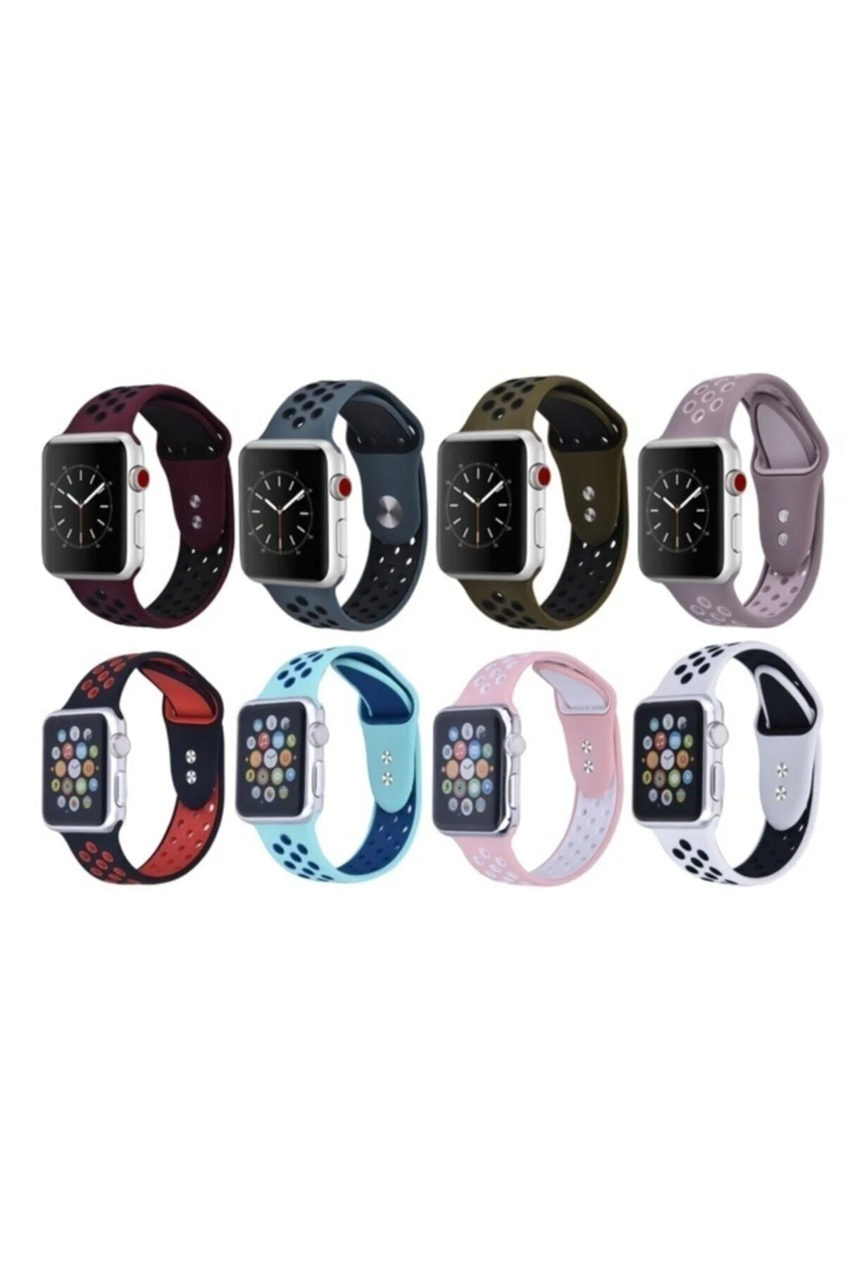 Apple Watch Uyumlu2 3 4 5 6 - 42-44mm Delikli Silikon Spor Kordon Kayış - pazariz Görsel 2